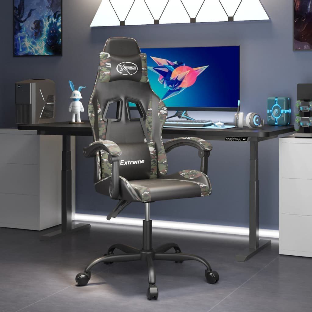 furnicato Gaming-Stuhl Kunstleder Schwarz und Tarnfarben 57,5x59,5x(121-131) cm (1 St), Verstellbarer Spielsessel mit Liegefunktion und 360-Grad-Drehfunktion