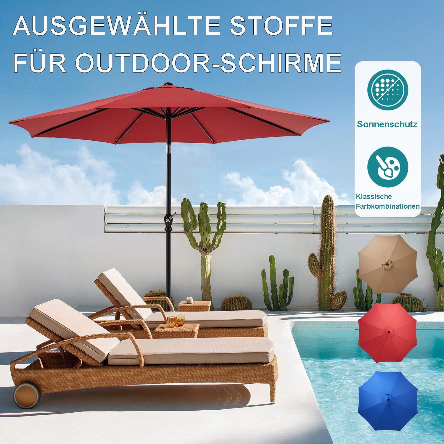 Fanttik Sonnenschirm wasserdicht Terrassenschirm mit Knopfneigung günstig online kaufen