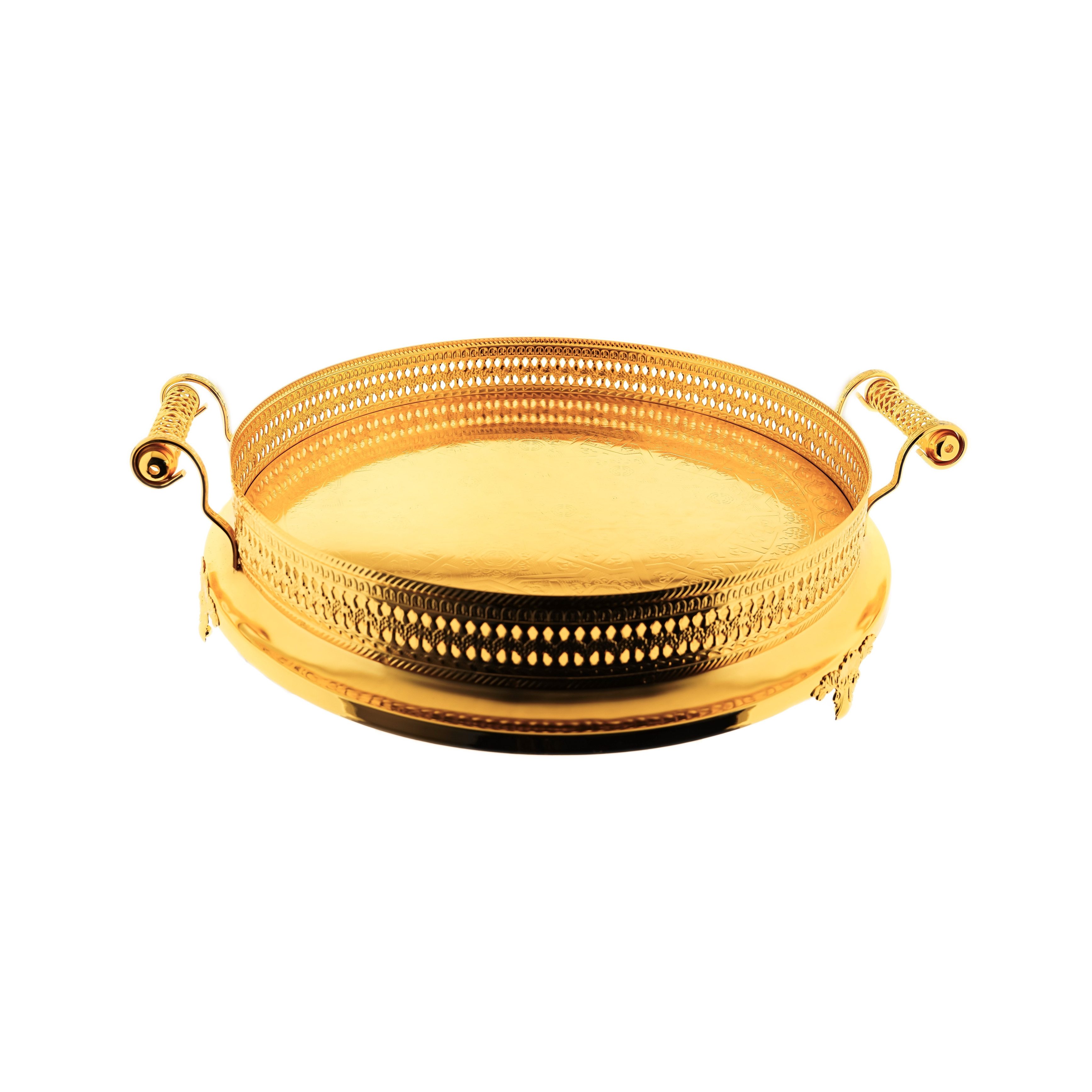 Sunay Servierplatte Serviertablett ø45 cm - Rund mit Griffen & Ornamentrand, (1-tlg)