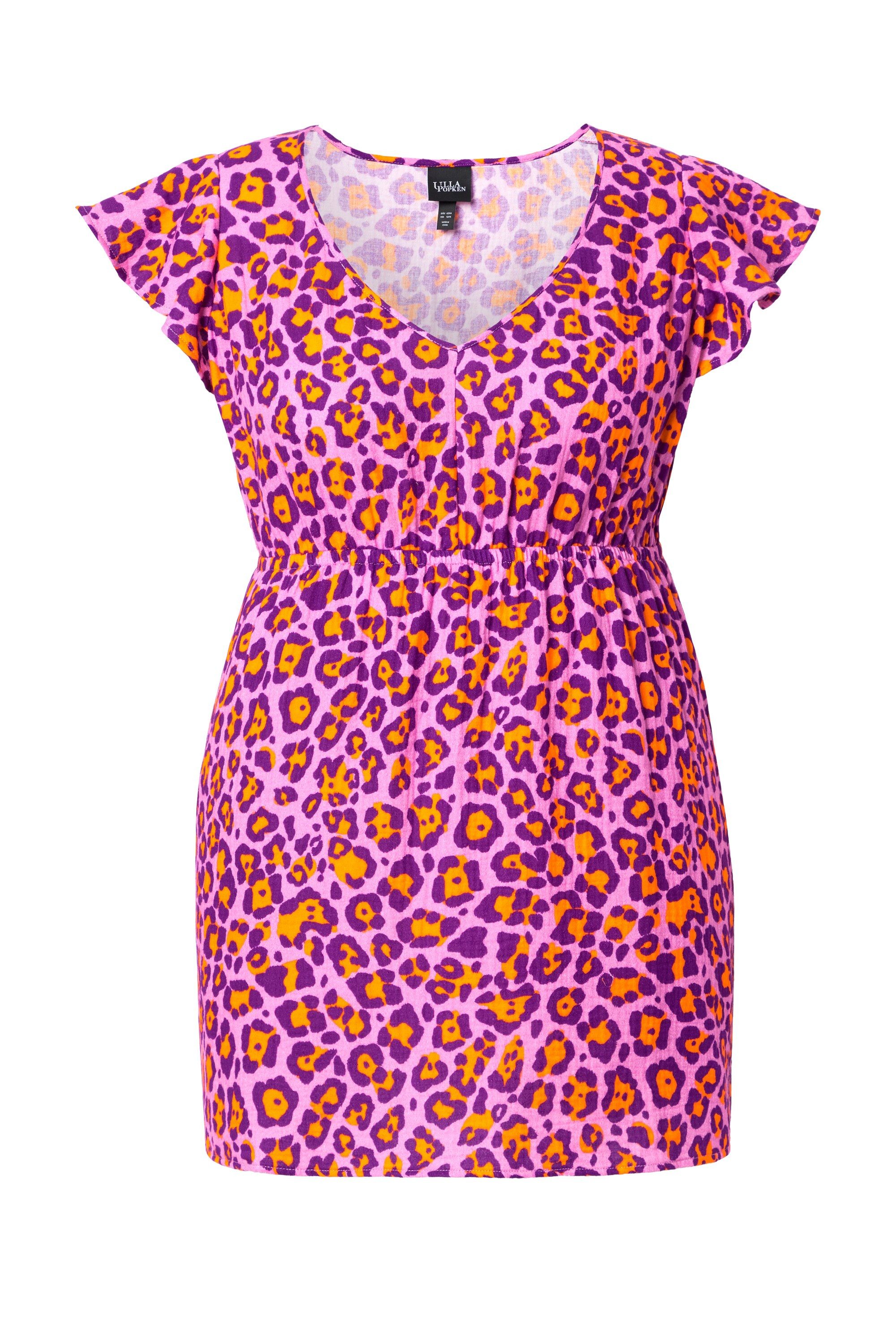 Ulla Popken Spitzenbluse Bluse Leomuster Rüsche A-Linie V-Ausschnitt