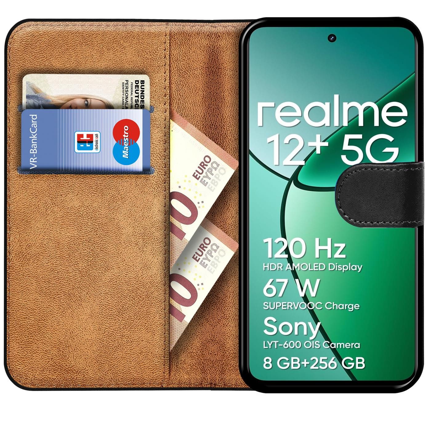 CoolGadget Handyhülle Wallet Klapp Tasche Book Case für Realme 12 Plus 5G, Hülle Klapphülle Flip Cover Etui Schutzhülle