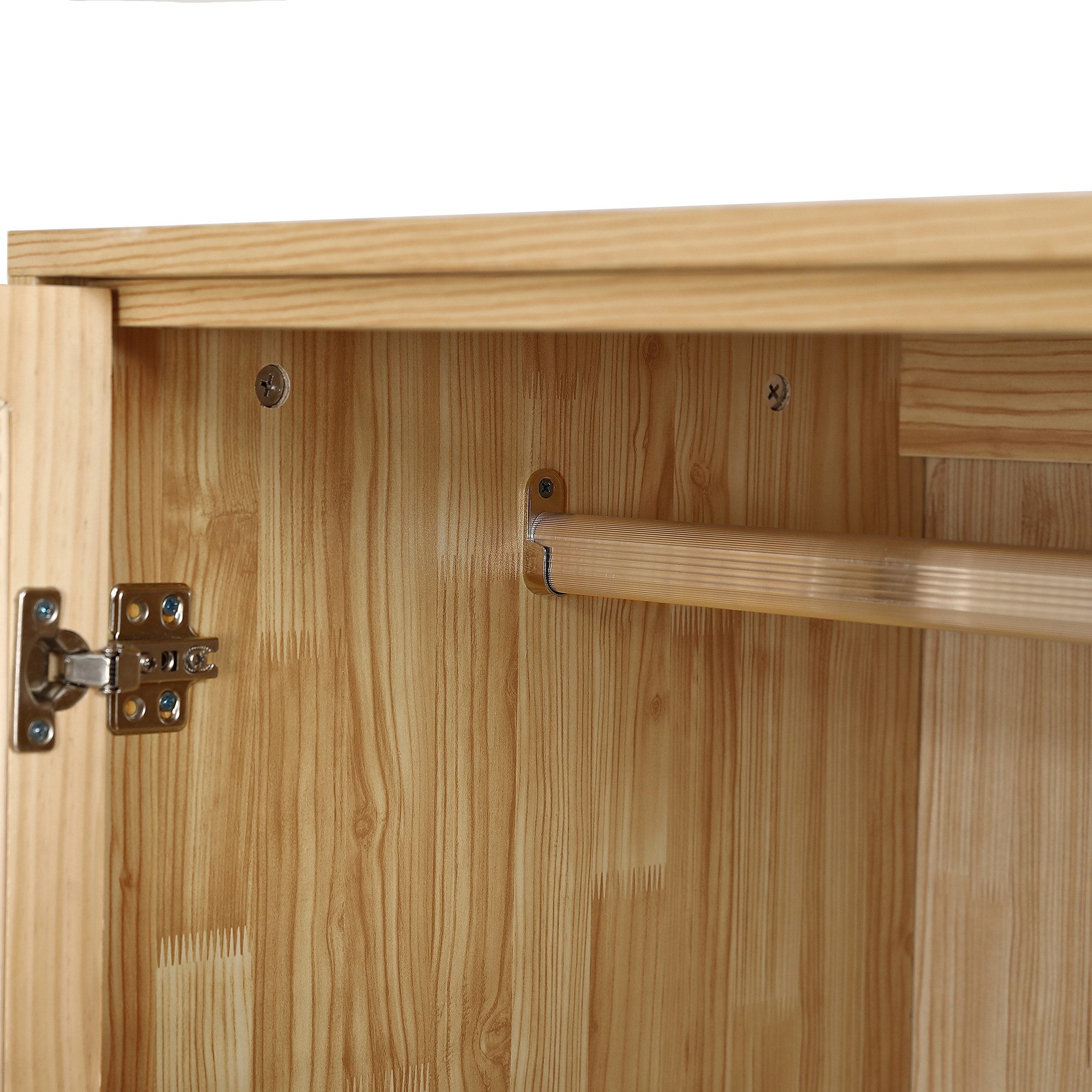 Flieks Kleiderschrank 2-türiger Schrank mit Stange und unterem Flip-Top-Deckel, Rattan