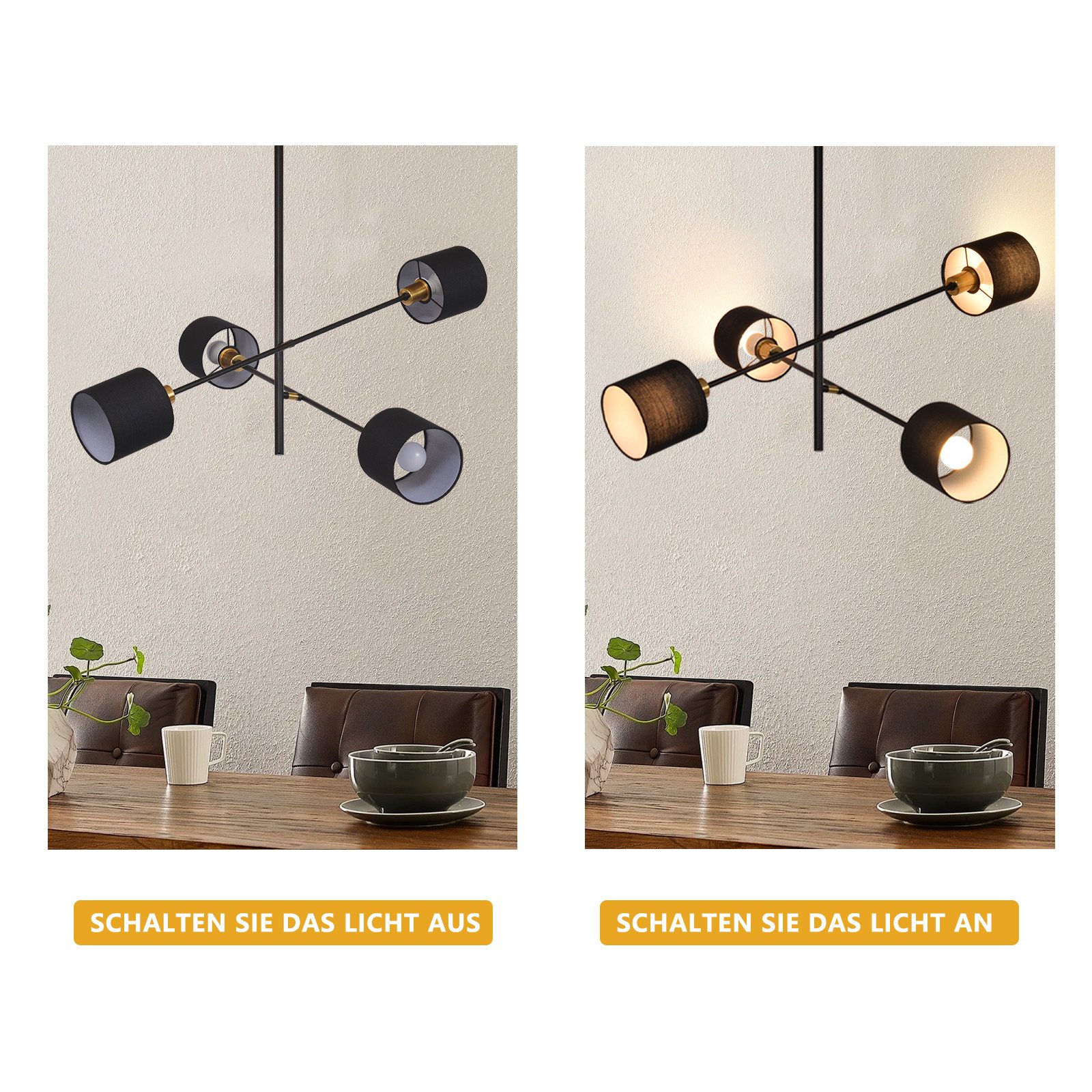 ZMH Pendelleuchte Vintage Wohnzimmerlampe 4 Flammig E14 Fassung Whonzimmer Flur, Hochwertige Material, ohne Leuchtmittel, Esstischlampe Retro Pendelleuchte X für Schlafzimmer