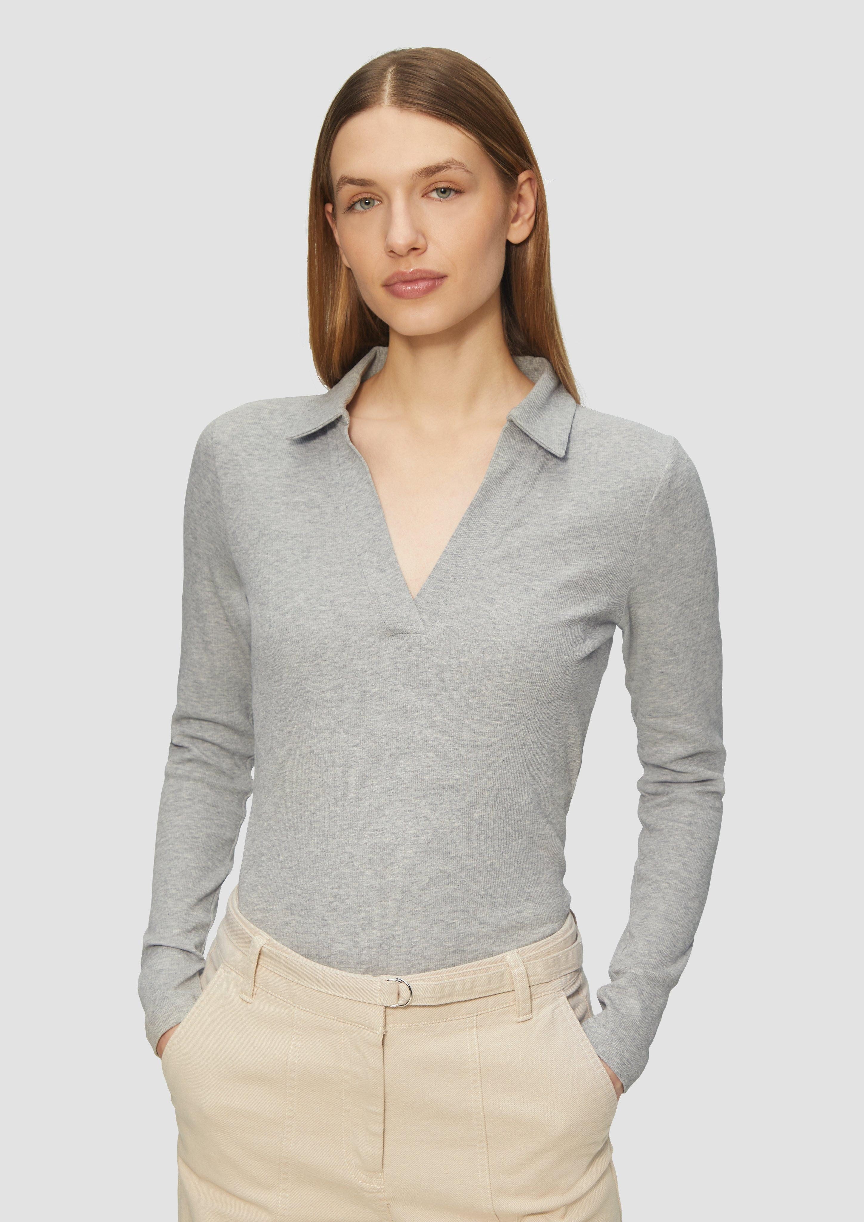 s.Oliver Langarmshirt Geripptes Langarmshirt mit Polokragen günstig online kaufen
