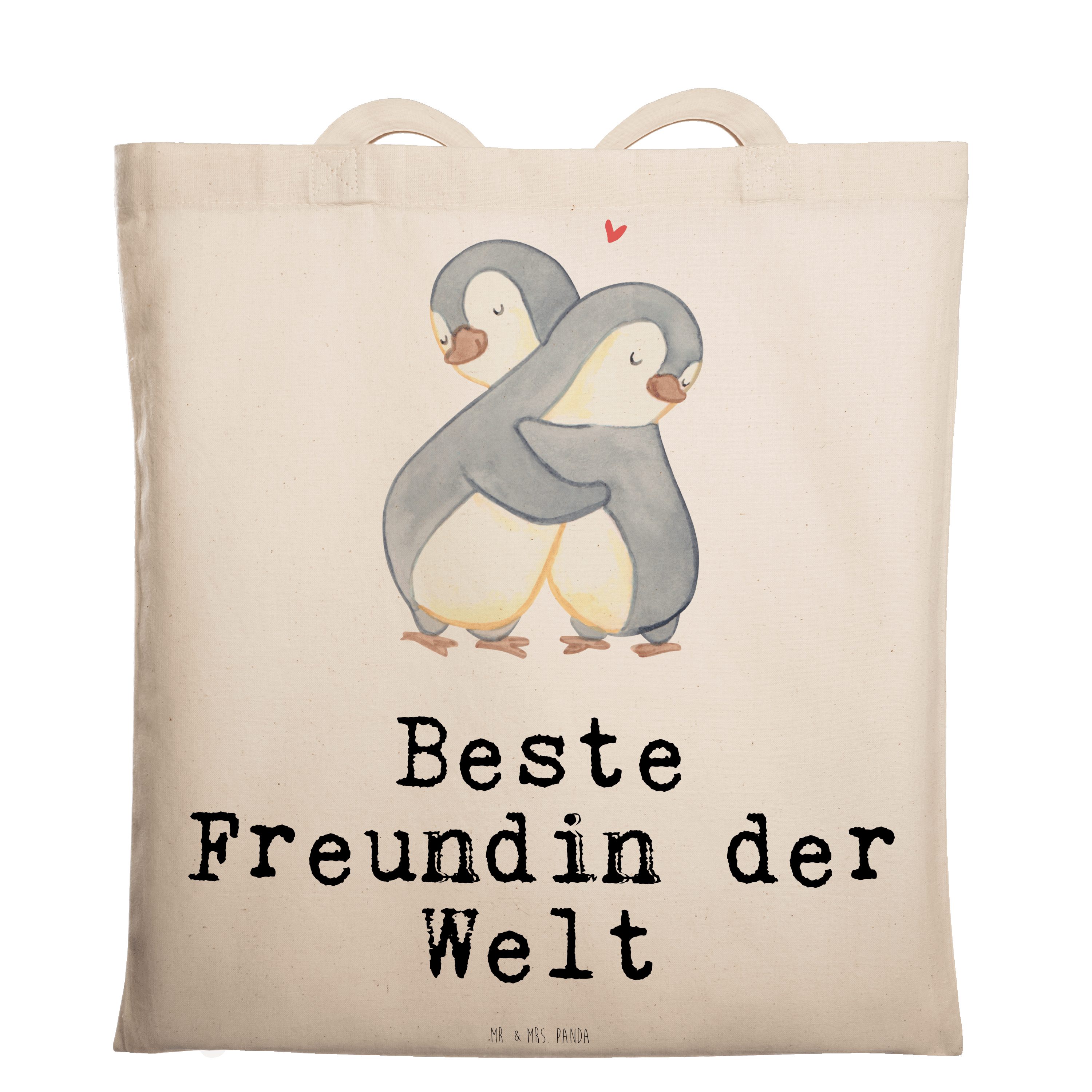 Mr. & Mrs. Panda Tragetasche Pinguin Beste Freundin der Welt - Transparent - Geschenk, Jutebeutel, (1-tlg)