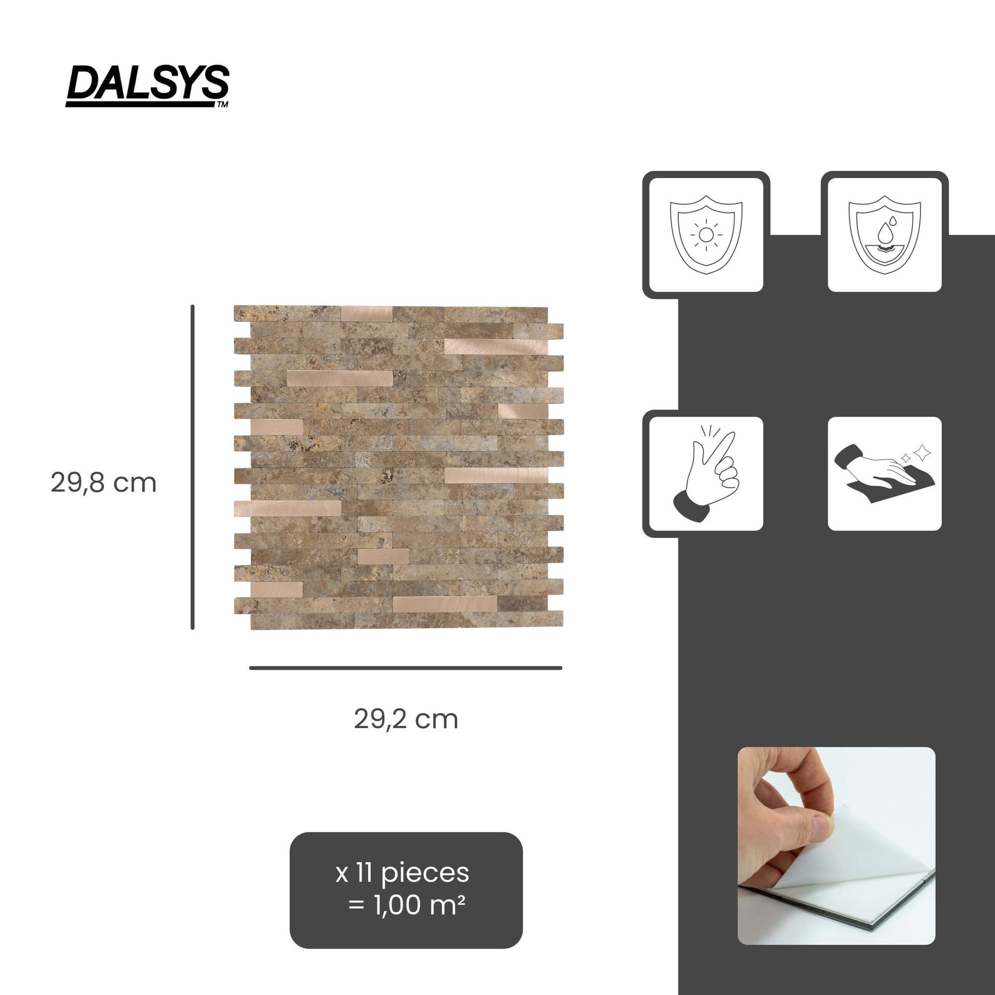 Dalsys Wandpaneel 1m² 11 Stück selbstklebend, BxL: 29.8x29.2 cm, (Beige Gold Steinoptik, dünne Stübe, 11-tlg., Wandfliese) feuchtigskeitsbeständig, einfach mont – Bild 2 von 5