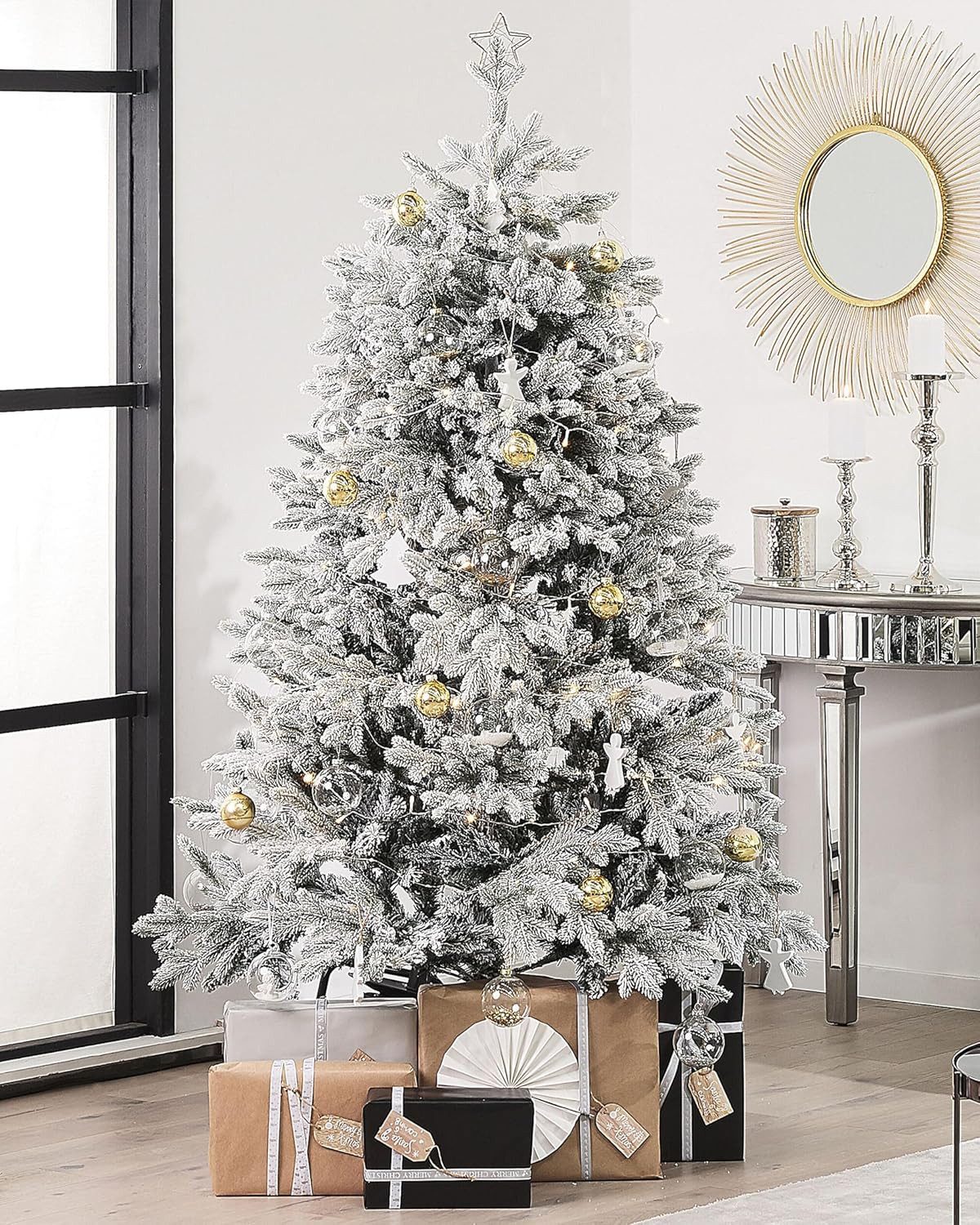 Beliani Künstlicher Weihnachtsbaum Weihnachtsbaum mit Schnee 180 cm