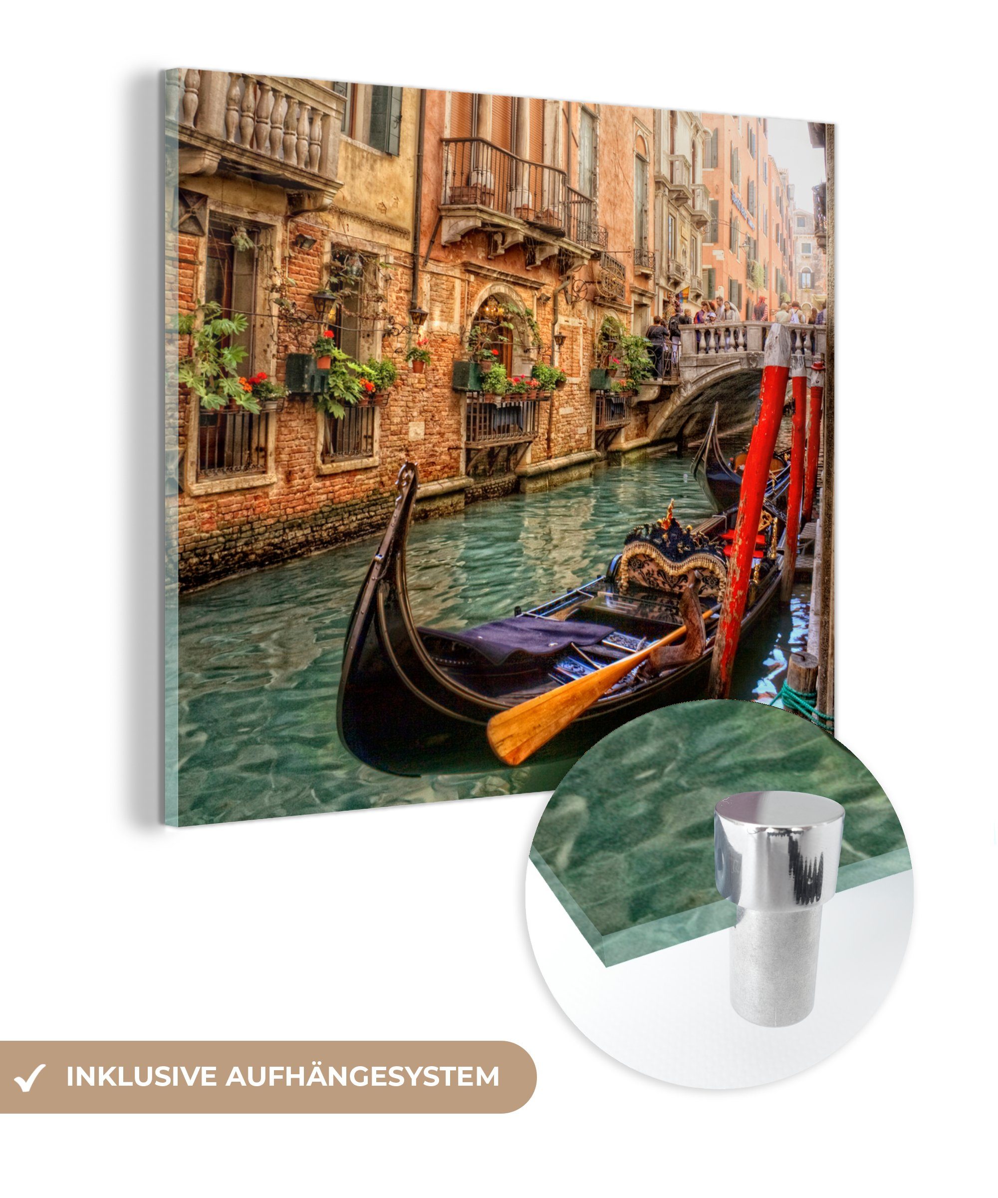 MuchoWow Acrylglasbild Venedig-Kanal, (1 St), Glasbilder - Bilder auf Glas Wandbild - Foto auf Glas - Wanddekoration