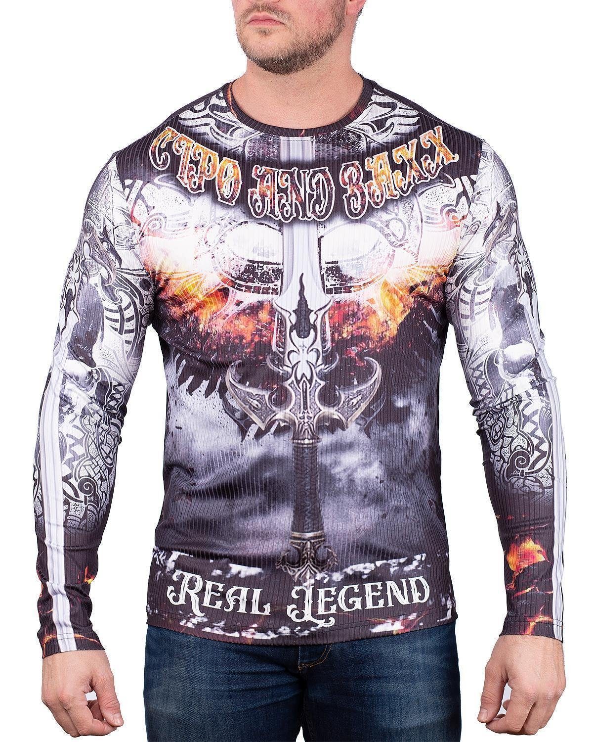 Cipo & Baxx Sweatshirt Herren Longsleeve BA-CL475 (1-tlg) gerippt mit vielen Prints