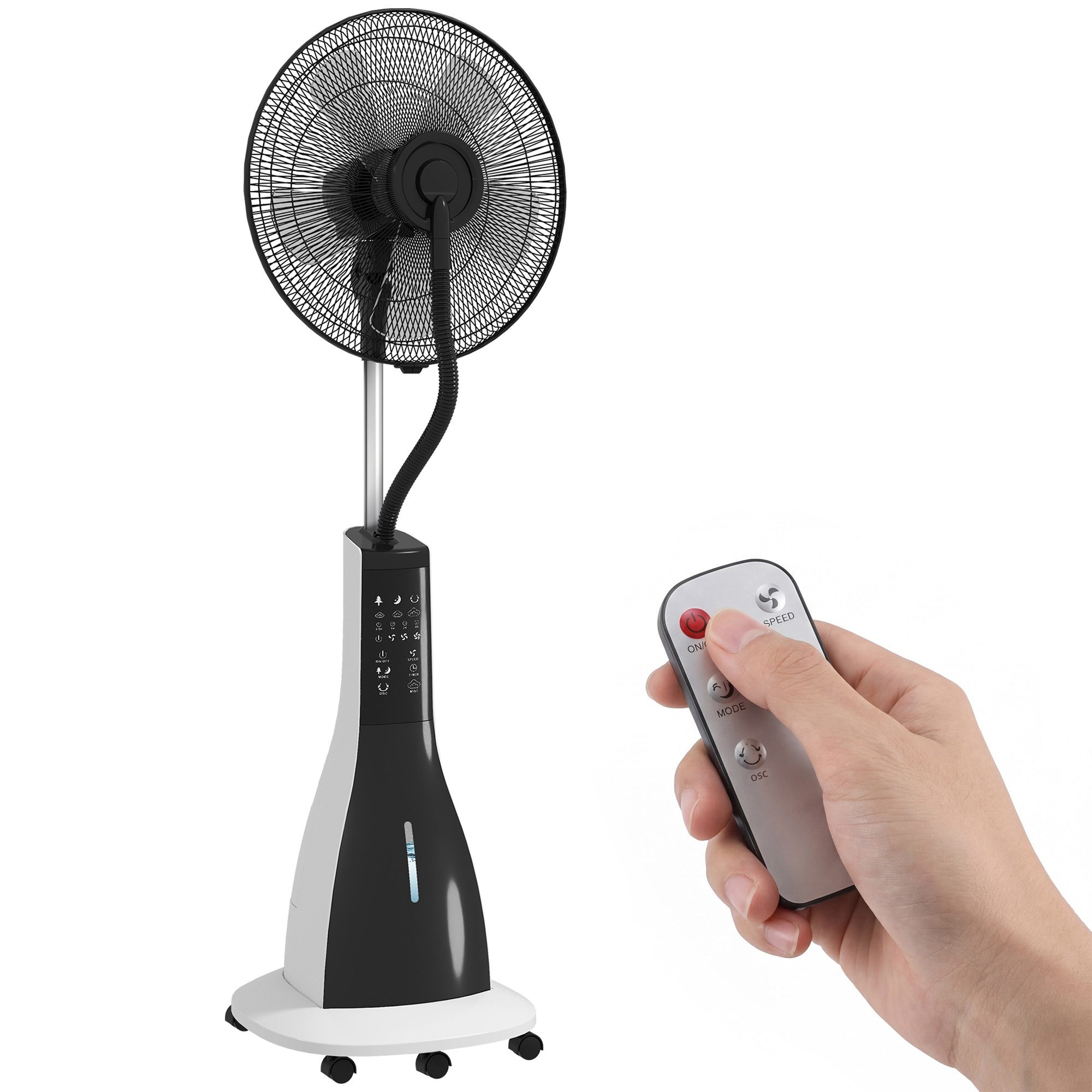 HOMCOM Standventilator Ventilator mit Wasserkühlung, 3 Stufen, 90 W, Wasserventilator, 3 Stufen 3L Wassertank 90 W Wasserventilator mit Rollen, 125 cm