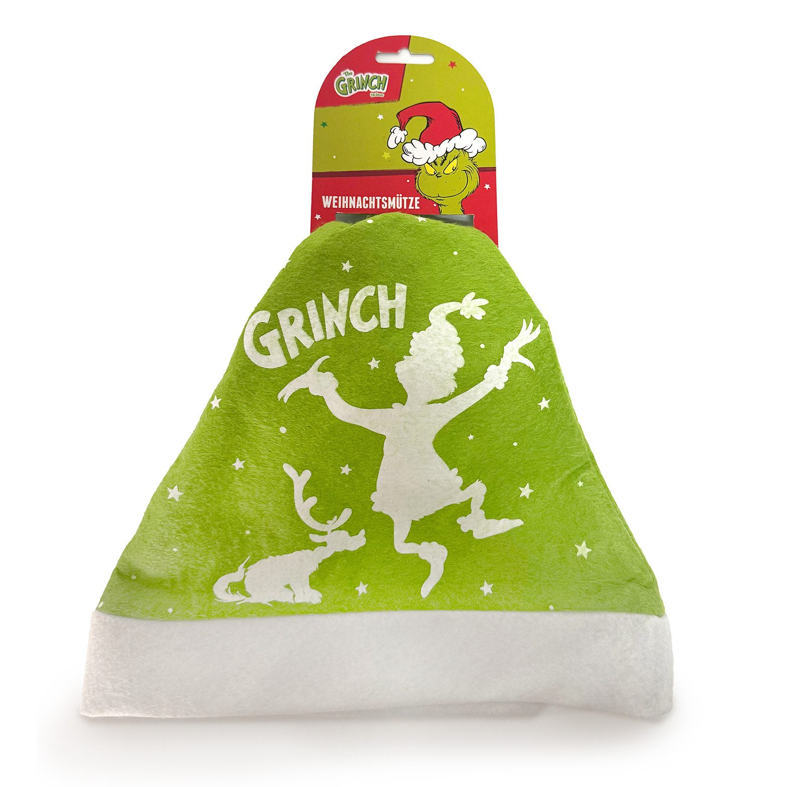 Party Factory Bommelmütze The Grinch Weihnachtsmütze grün-weiße Mütze 30 × 42 cm Polyester (1-St)