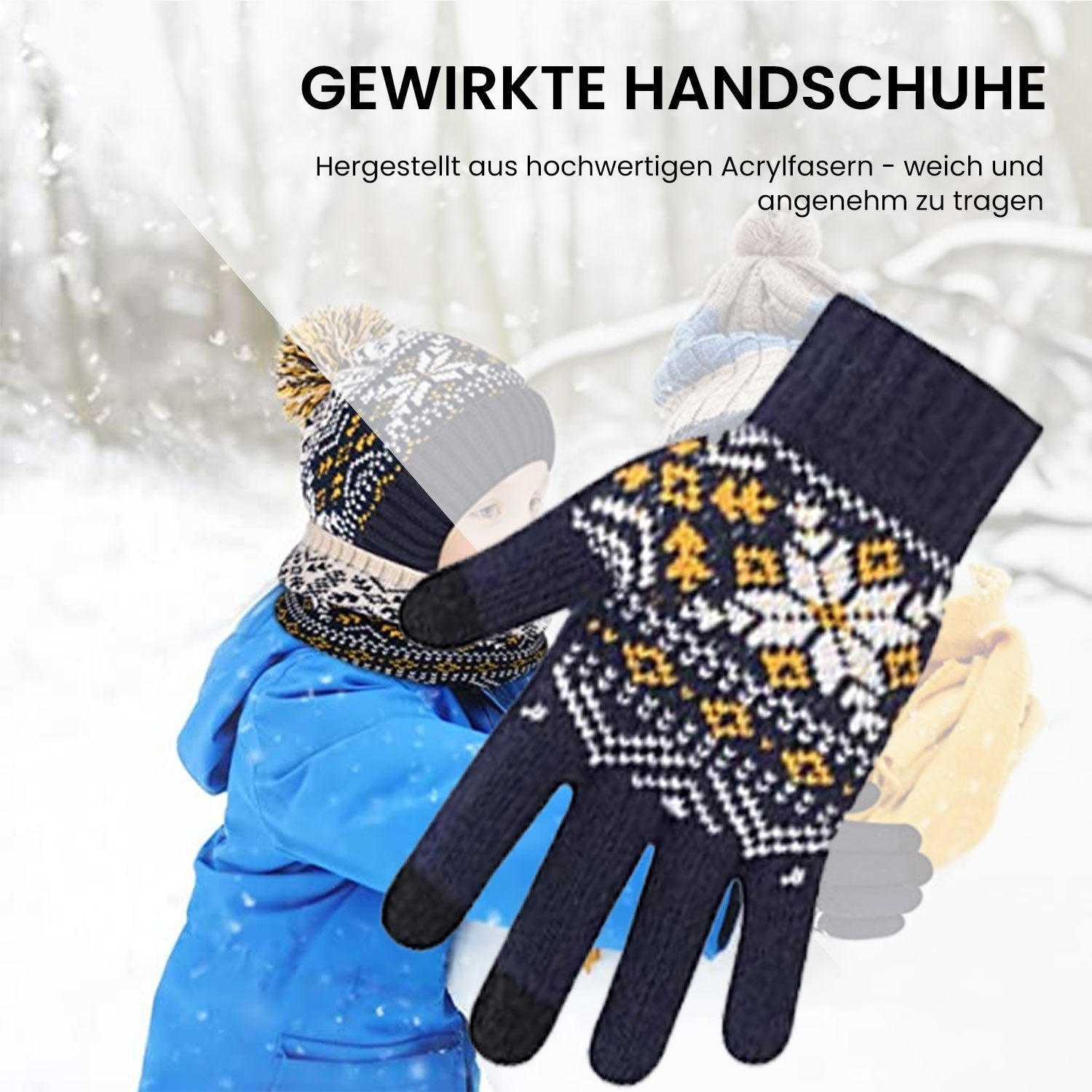 Daisred Skihandschuhe Wintermütze (set) Set Kinder Handschuhe Schal Brau