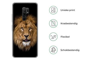 MuchoWow Handyhülle Löwe - Porträt - Schwarz - Tiere, Phone Case, Handyhülle Xiaomi Redmi 9, Silikon, Schutzhülle