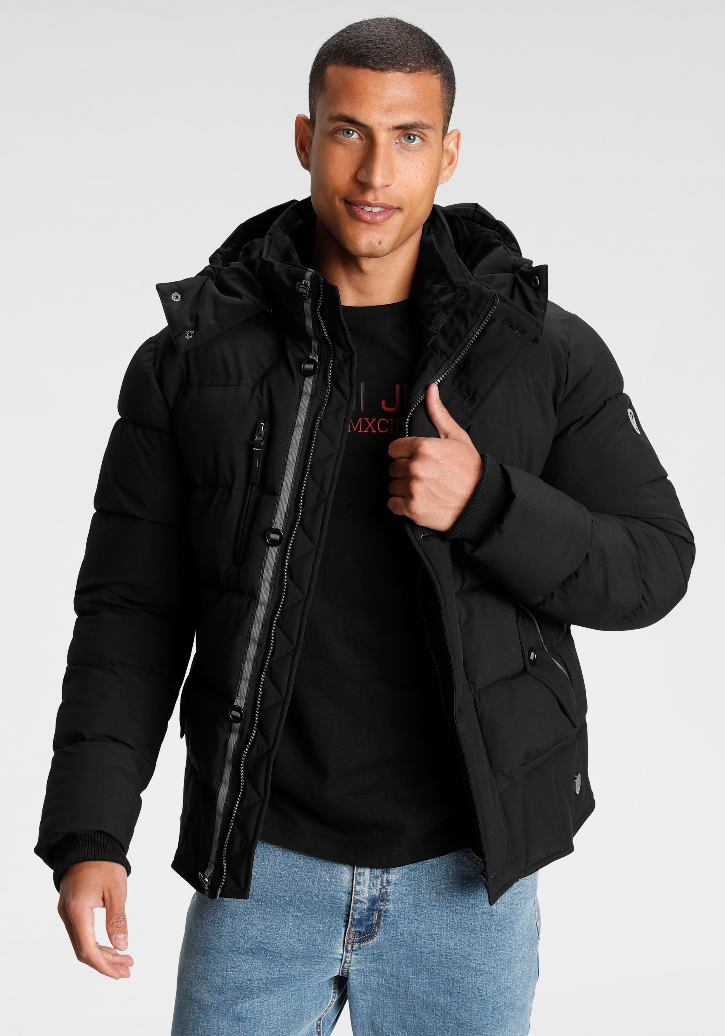 Bruno Banani Steppjacke Winterjacke mit Fellimitat und abnehmbarer Kapuze günstig online kaufen
