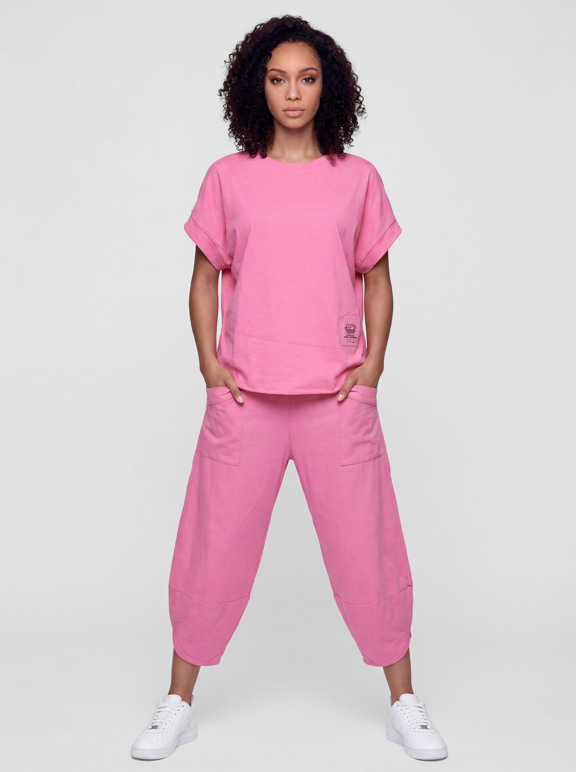 PEKIVESSA Jogginganzug Oversized Kurzarm Sweatanzug Set mit 7/8-Hose (2-tlg), Sweatshirt & Sweatpants 2-tlg.