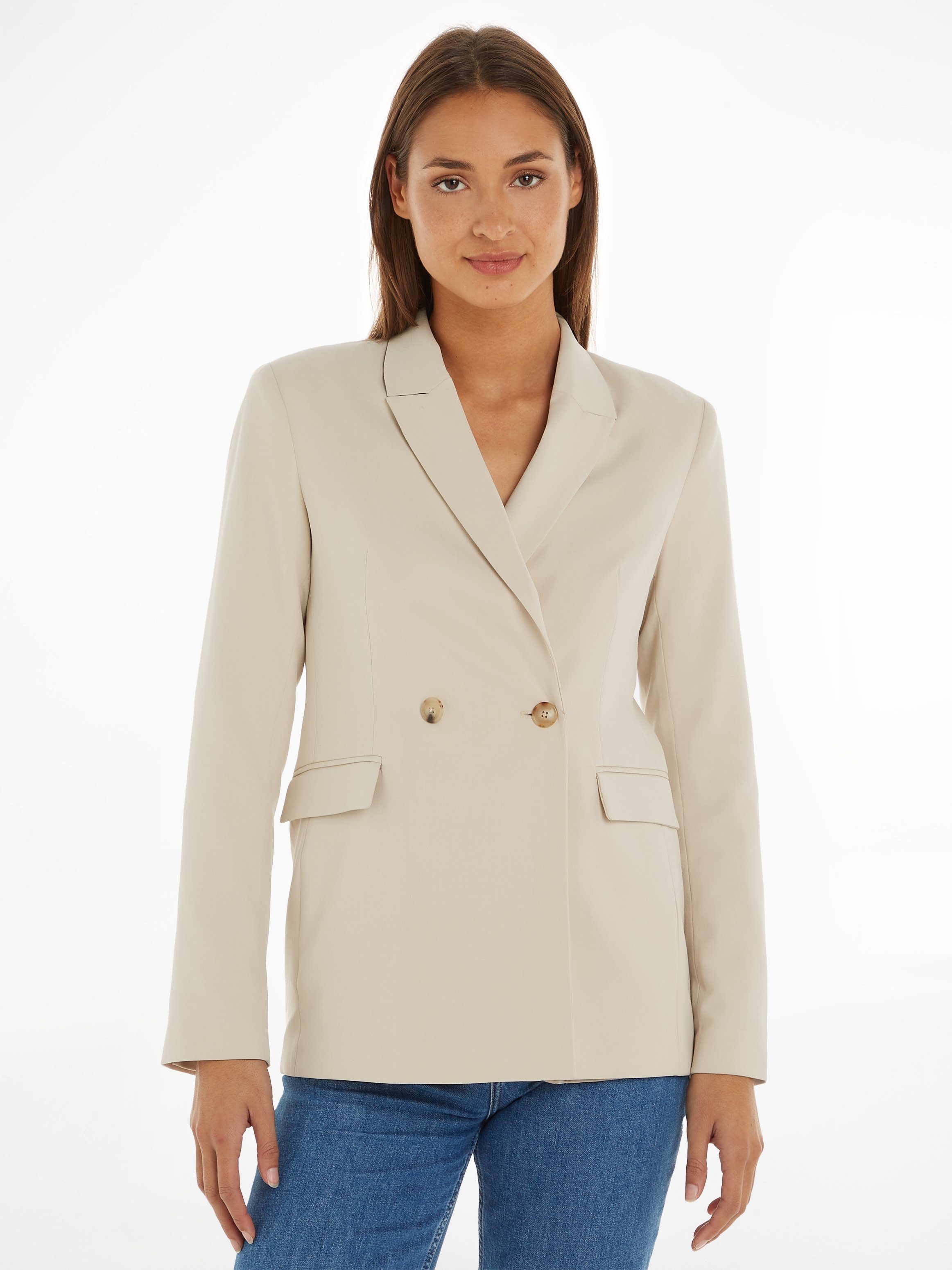 Tommy Hilfiger Kurzblazer DB SLIM Doppelreiher POLY BLAZER BLEND VIS modischem Classic_Beige im