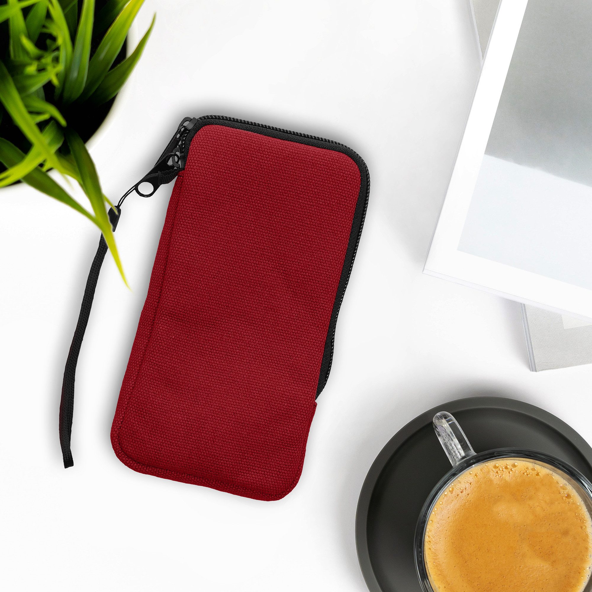 kwmobile Handytasche Handy Tasche für Smartphones XXL - 7" Hülle (1-tlg), Canvas Handyhülle mit Mikrofaser Inlay in Tawny Red
