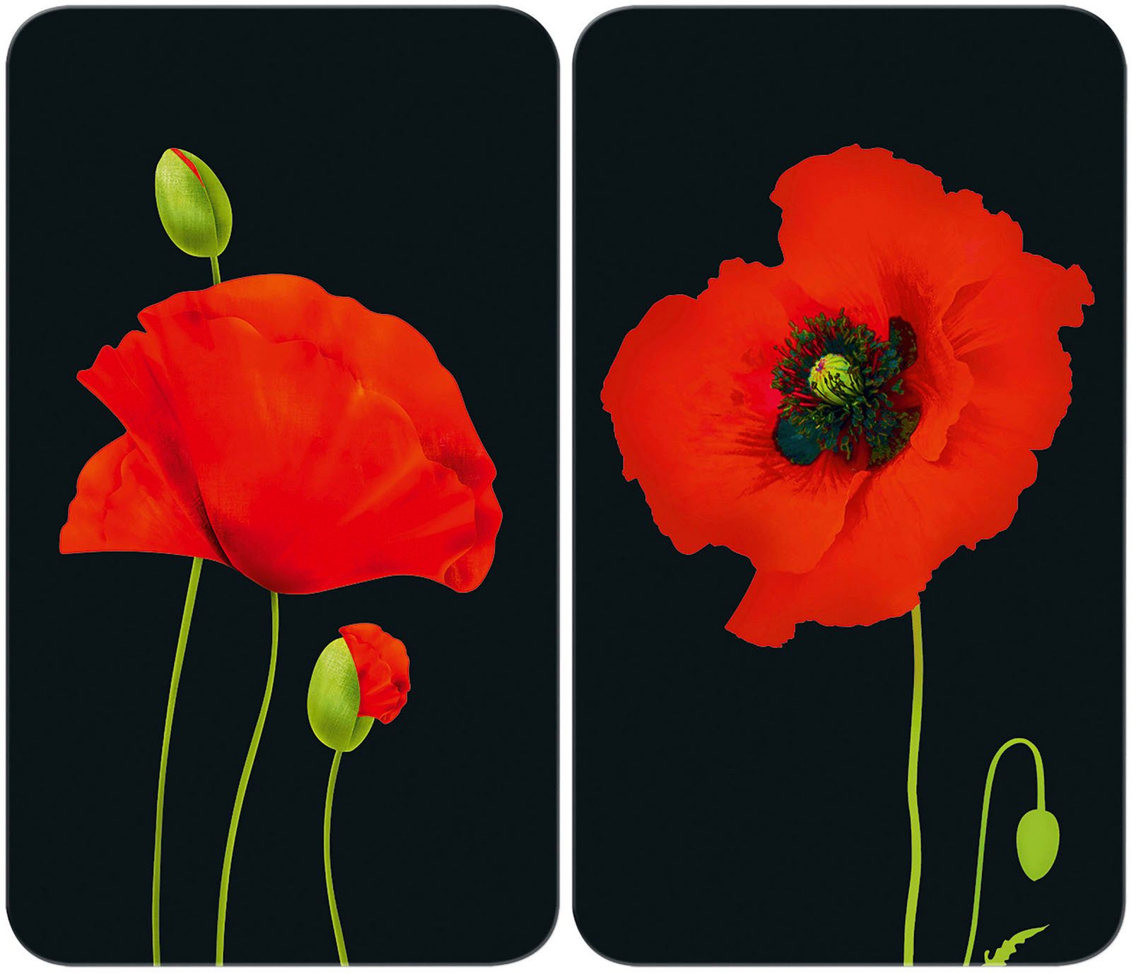 WENKO Herd-Abdeckplatte Universal Modell Mohn, Glas, Kunststoff, (Set, 2 tlg), Herdabdeckung für alle Herdarten, kratzfest, mit rutschfesten Füßen