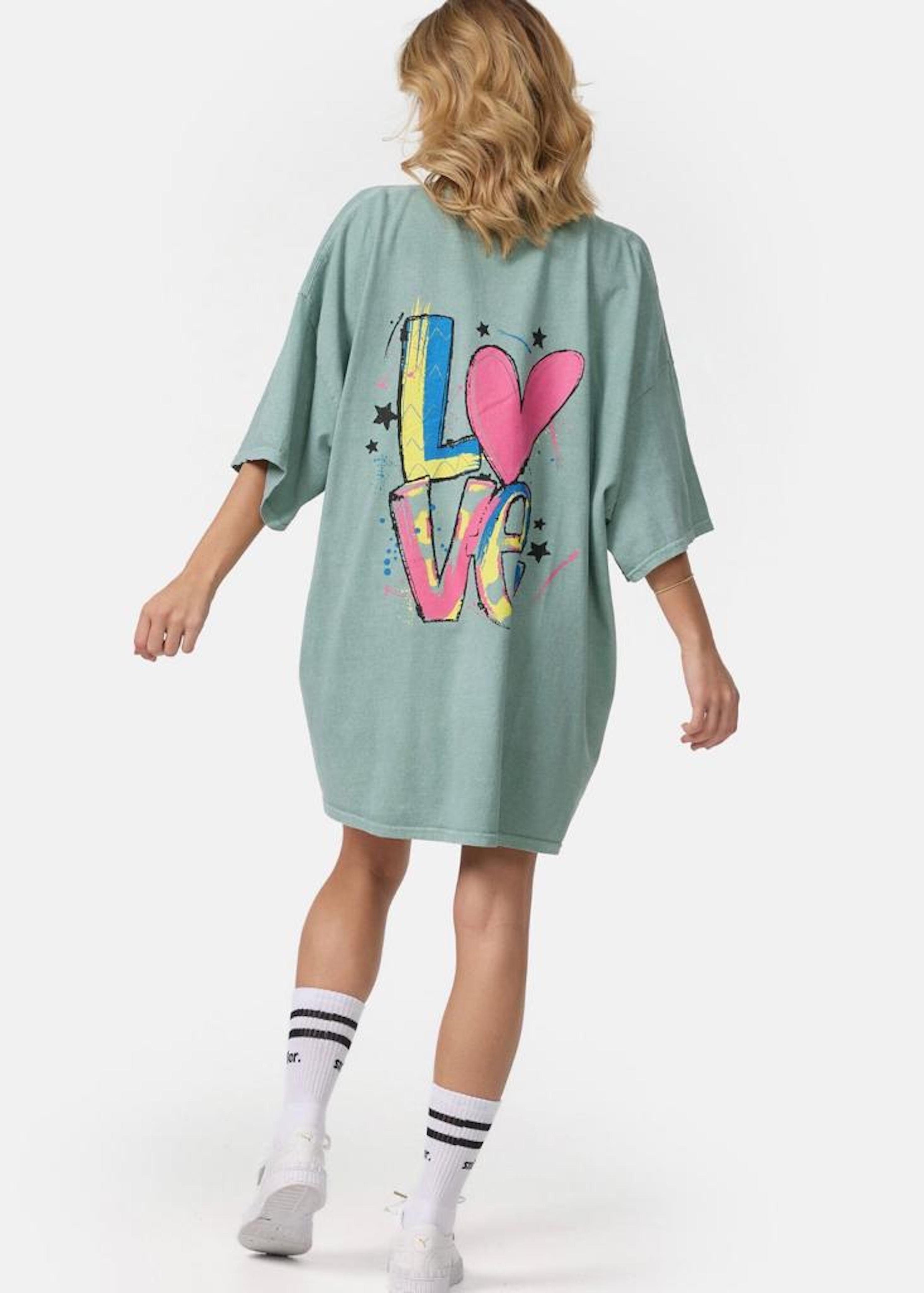 Worldclassca T-Shirt Worldclassca Oversized LOVE Sommer lang Mint T-Shirt Print Oberteil Tee