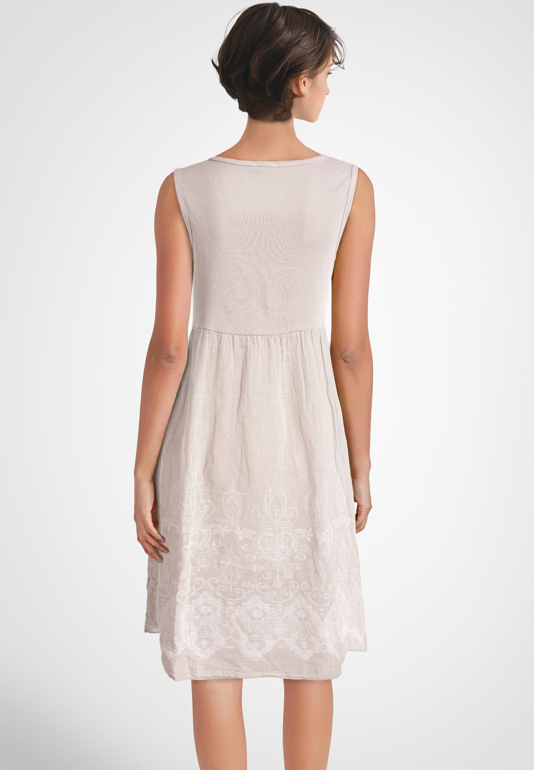 PEKIVESSA Sommerkleid Ärmelloses Trägerkleid aus Rippstrick Rockteil aus Baumwolle Webstoff