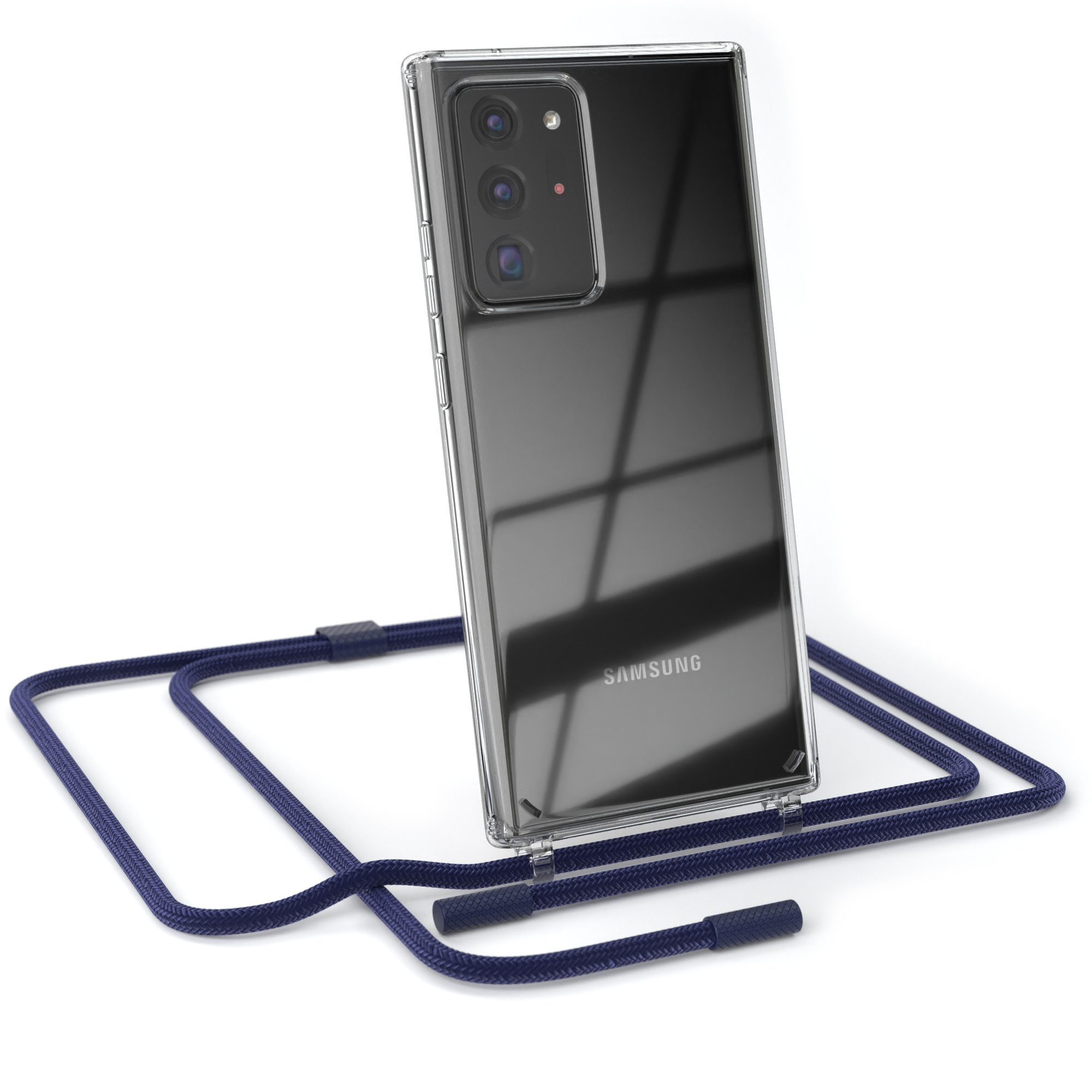 EAZY CASE Handykette Silikon Kette für Samsung Galaxy Note 20 Ultra 5G 6,9 Zoll, Handytasche durchsichtige Silikon Hülle mit breitem Umhängeband Blau