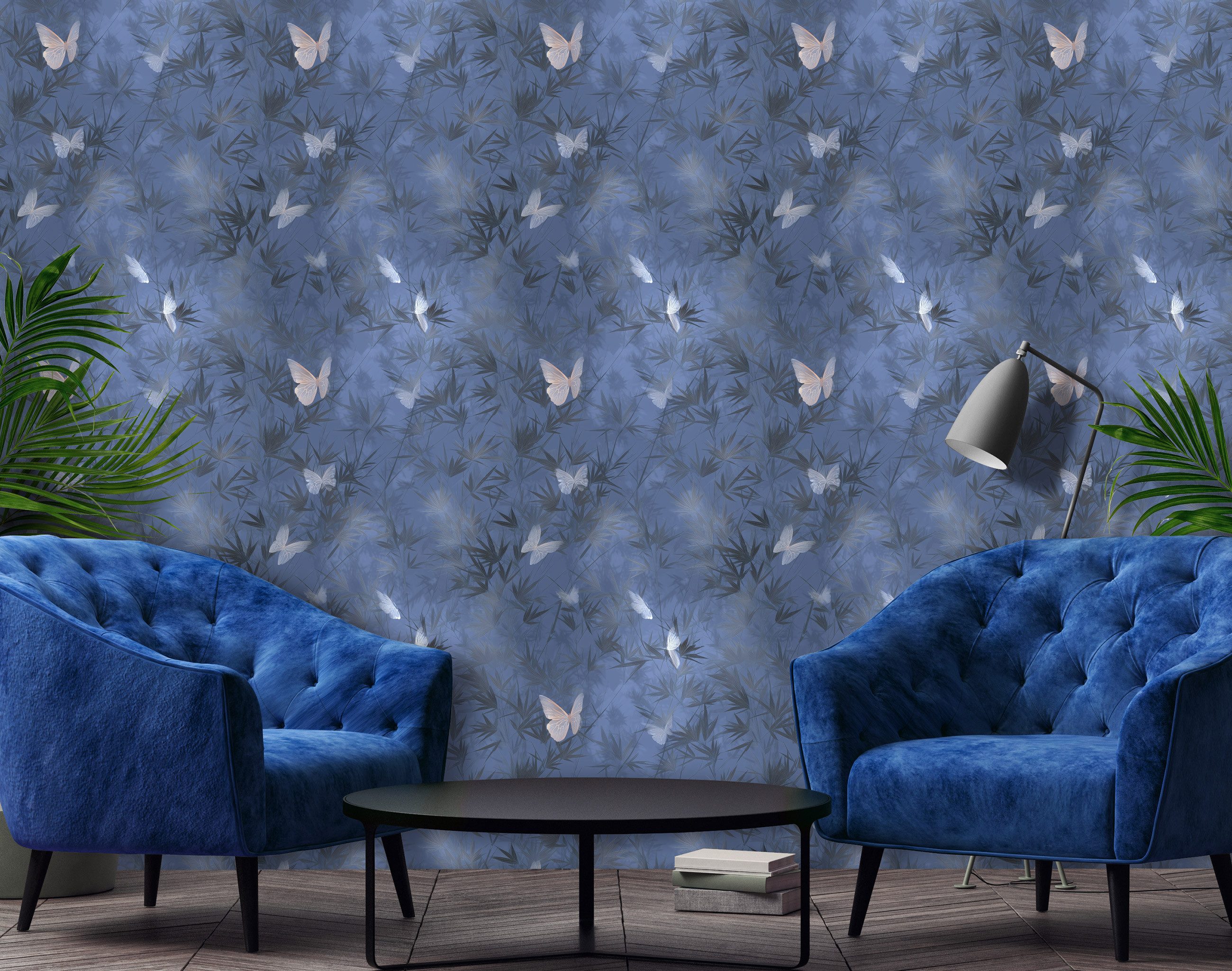 Wallarena Vliestapete Blau Weiß Schmetterlinge Wohnzimmer günstig online kaufen