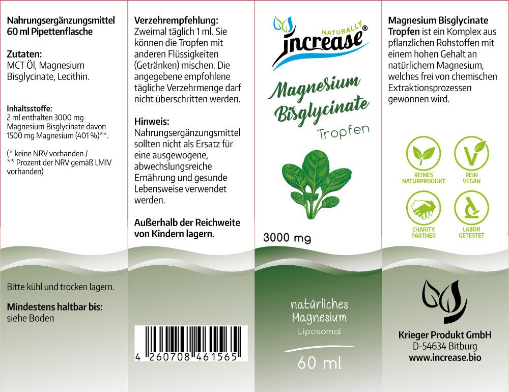 increase NATURALLY Liposomales Magnesium Bisglycinate - 3000mg Magnesium Tropfen, 60 ml