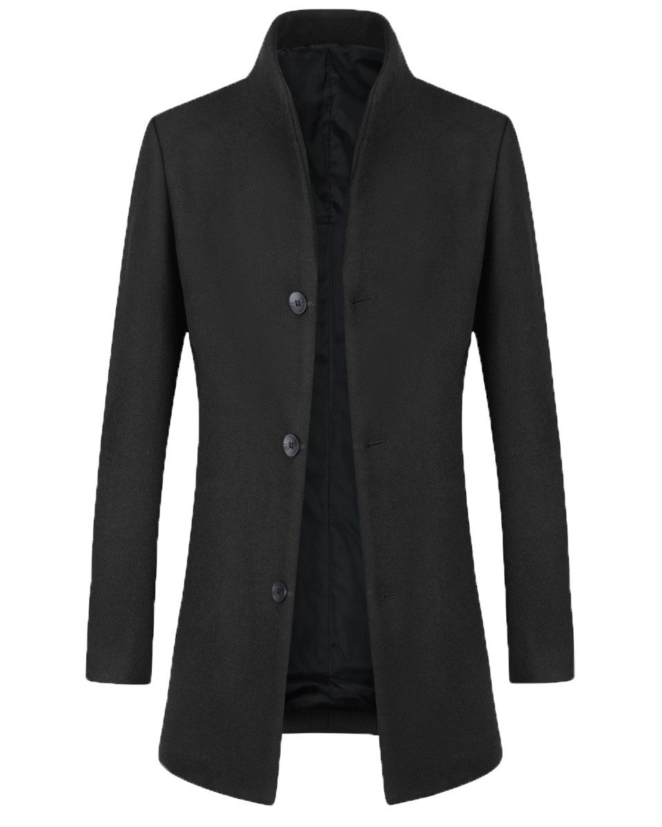 Allthemen Wintermantel warmer Wintermantel aus Wollmisch Herren Wollmisch-Wintermantel Slim Fit mittellang Stehkragen Business