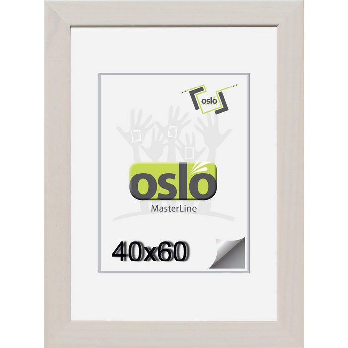 Oslo MasterLine Portraitrahmen Bilderrahmen 40 x 60 cm Holz massiv FSC-zertifiziert (schwarz} {silber} {weiß gekalkt) 40 x 60 cm weiss gekalkt Fotorahmen mit Echtglas