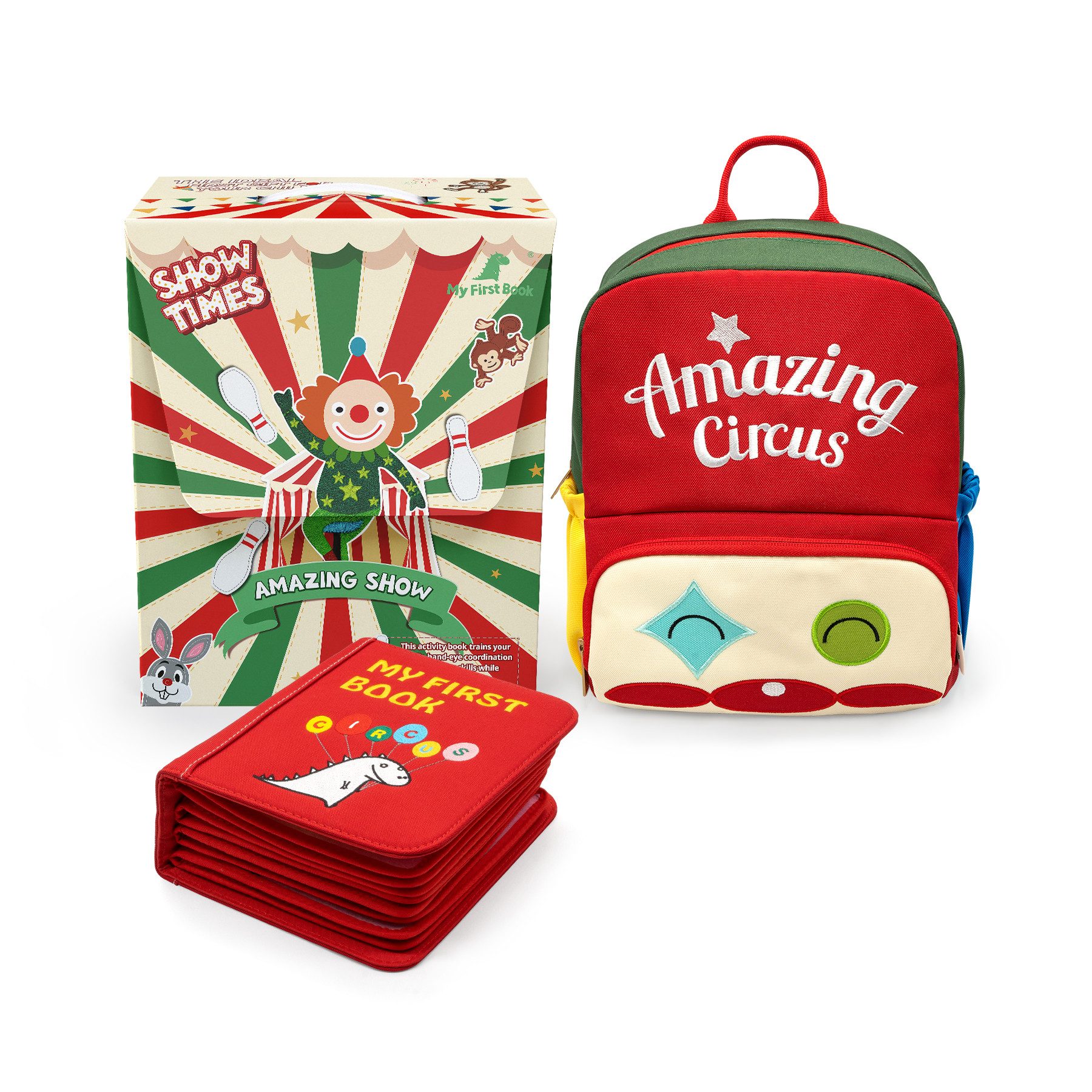 My First Book Lernspielzeug Montessori Quiet Book, Amazing Circus, Set inkl. Rucksack