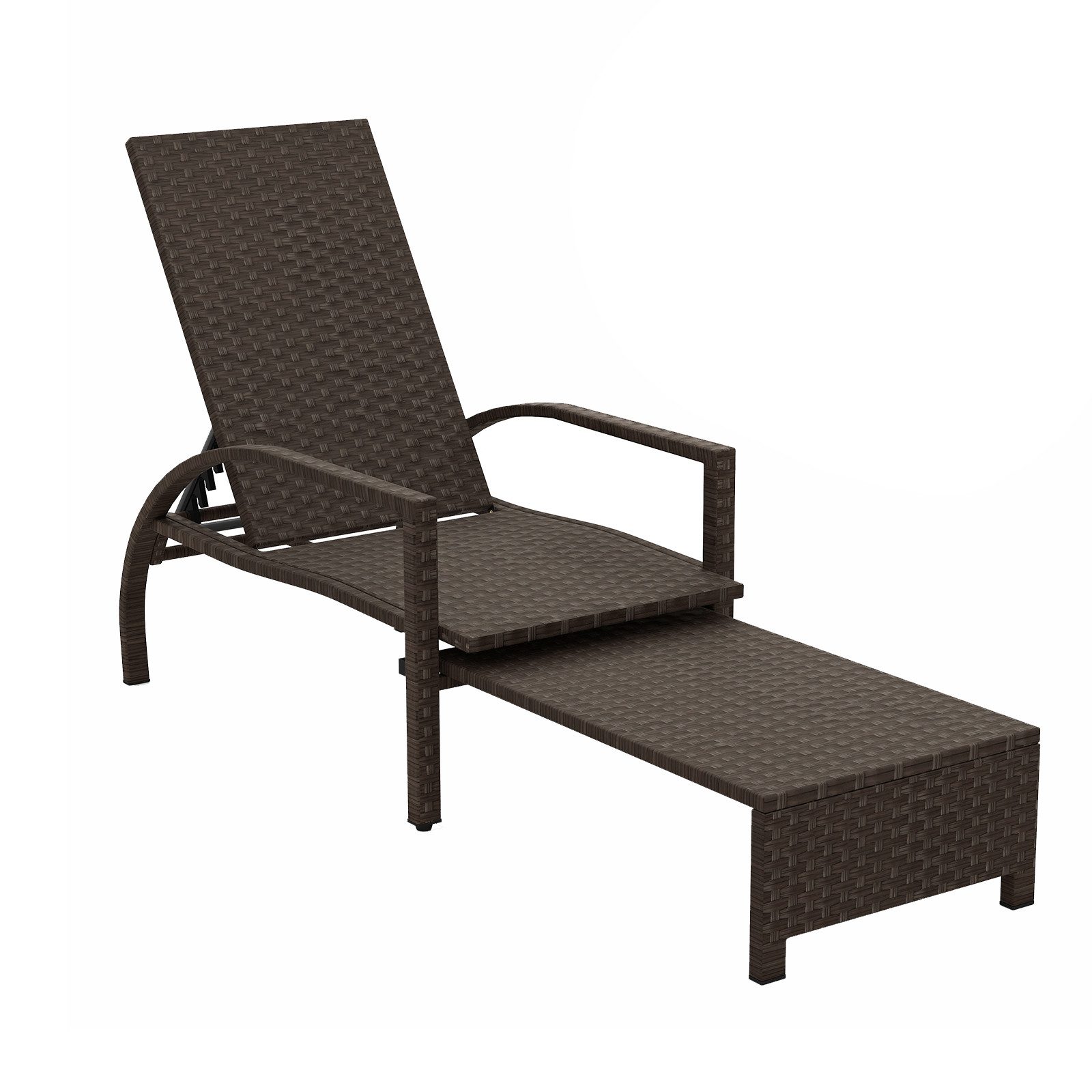 KOMFOTTEU Gartenliege, Sonnenliege mit ausziehbarer Fußstütze & Armlehnen