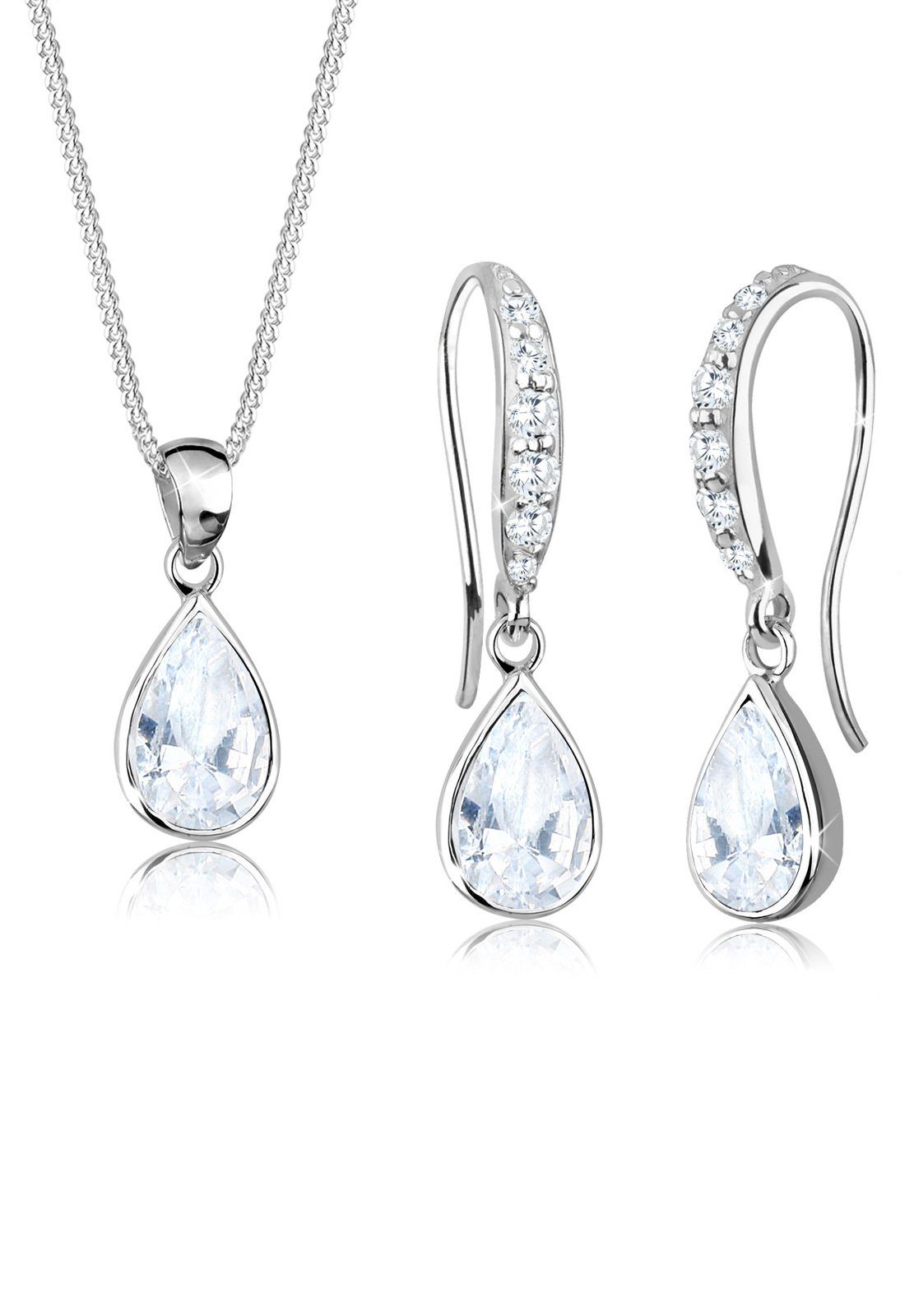 Elli Schmuckset Tropfen Zirkonia Weiß 925 Sterling Silber, Tropfen