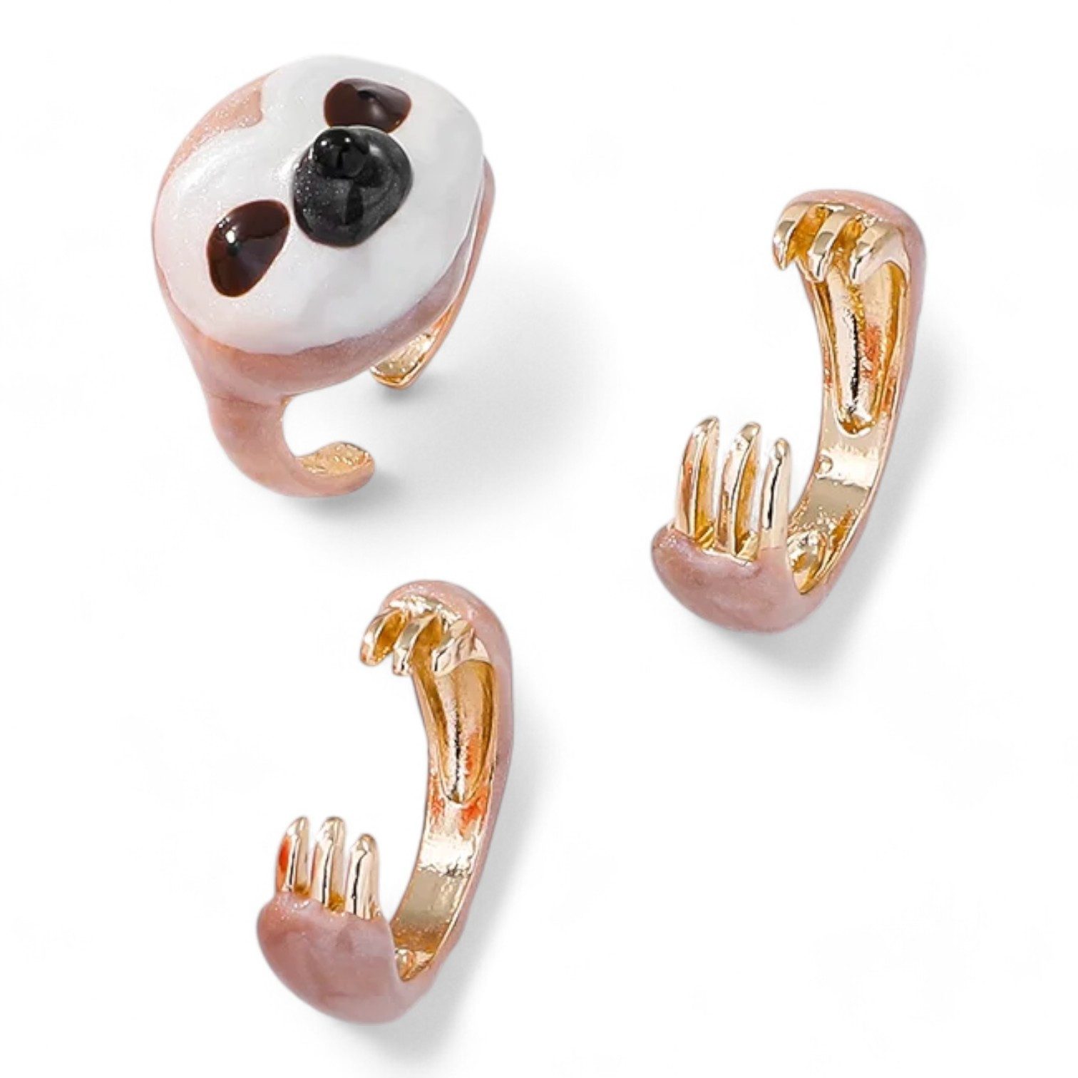 Eyecatcher Fingerring Faultier Ring Set HUG Ring Freundschaftsringe 3er, Größenverstellbar, Ring Set, Naturschmuck, Tierschmuck