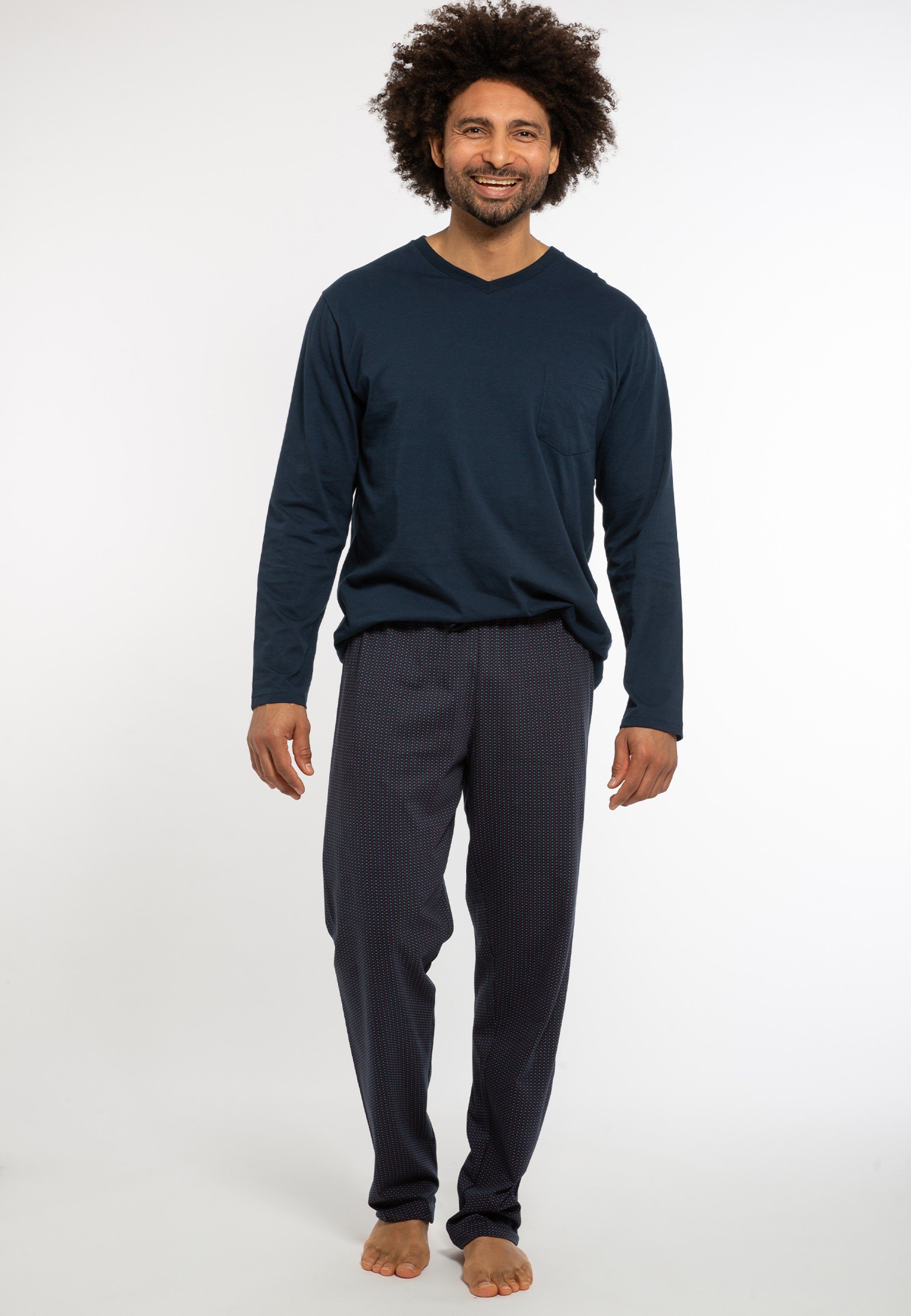 Ammann Pyjama Organic Cotton (Set, 2 tlg) Schlafanzug Langarm - Baumwolle - Aus 100% Bio Baumwolle Blau / Blau gemustert