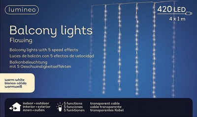 Lumineo LED-Lichterkette Lumineo Lichterkette Balkonbeleuchtung 420 LED 4x1 m warm weiß, 5 Geschwindigkeitseffekte, Indoor, Outdoor