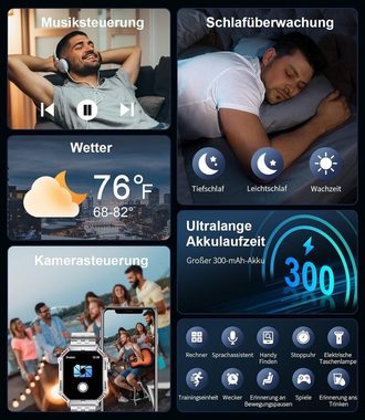 Lige Smartwatch (1,96 Zoll, Android, iOS), Telefonfunktion Fitness Tracker Blutdruck, Herzfrequenz, Schrittzähler