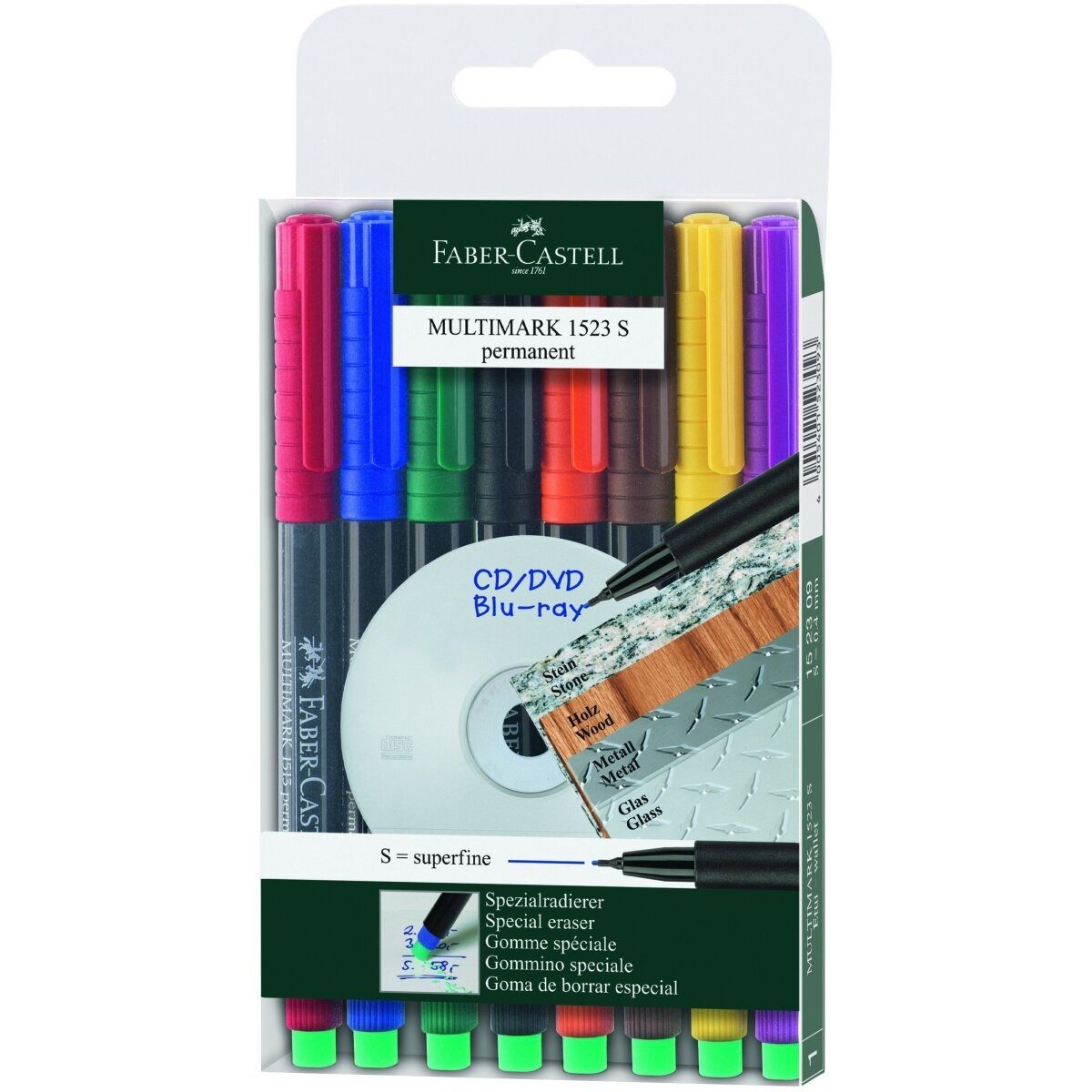 Faber-Castell Permanentmarker CD-Marker Multimark wasserfest ca. 0,4 mm 8 Farben Etui