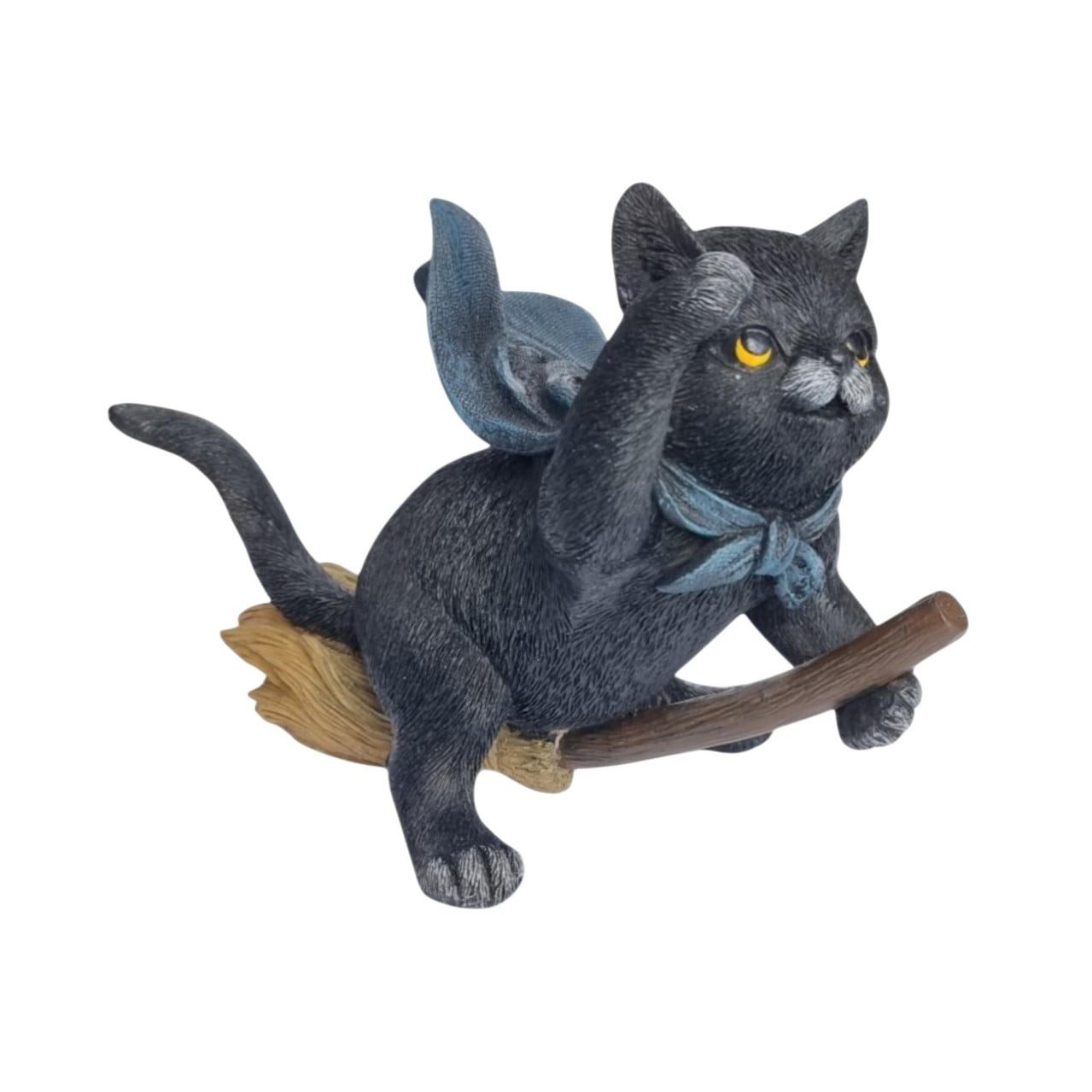 Figurendiscounter Gartenfigur Dekofigur Katze auf Besen 16 x 21,5 cm