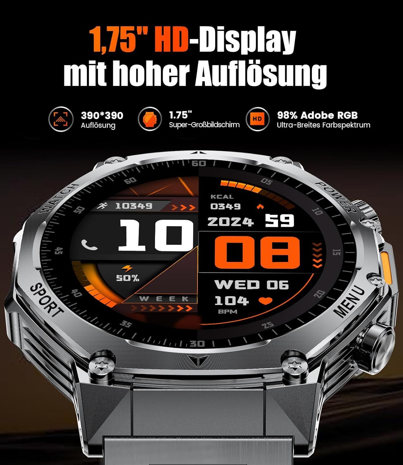 HIRREO Smartwatch (4,4 cm, android ios)