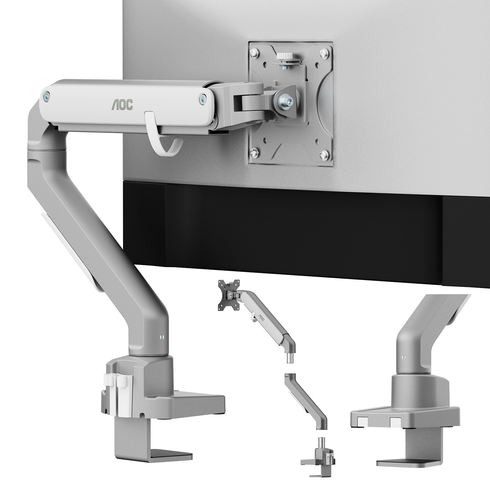 AOC Monitor-Halterung 17-32 Zoll, bis 9 kg, VESA 75x75-100x100,AM200, (bis 32 Zoll, Packung, neigbar,schwenkbar,drehbar,Gasdruckfeder,Kabelmanagement)