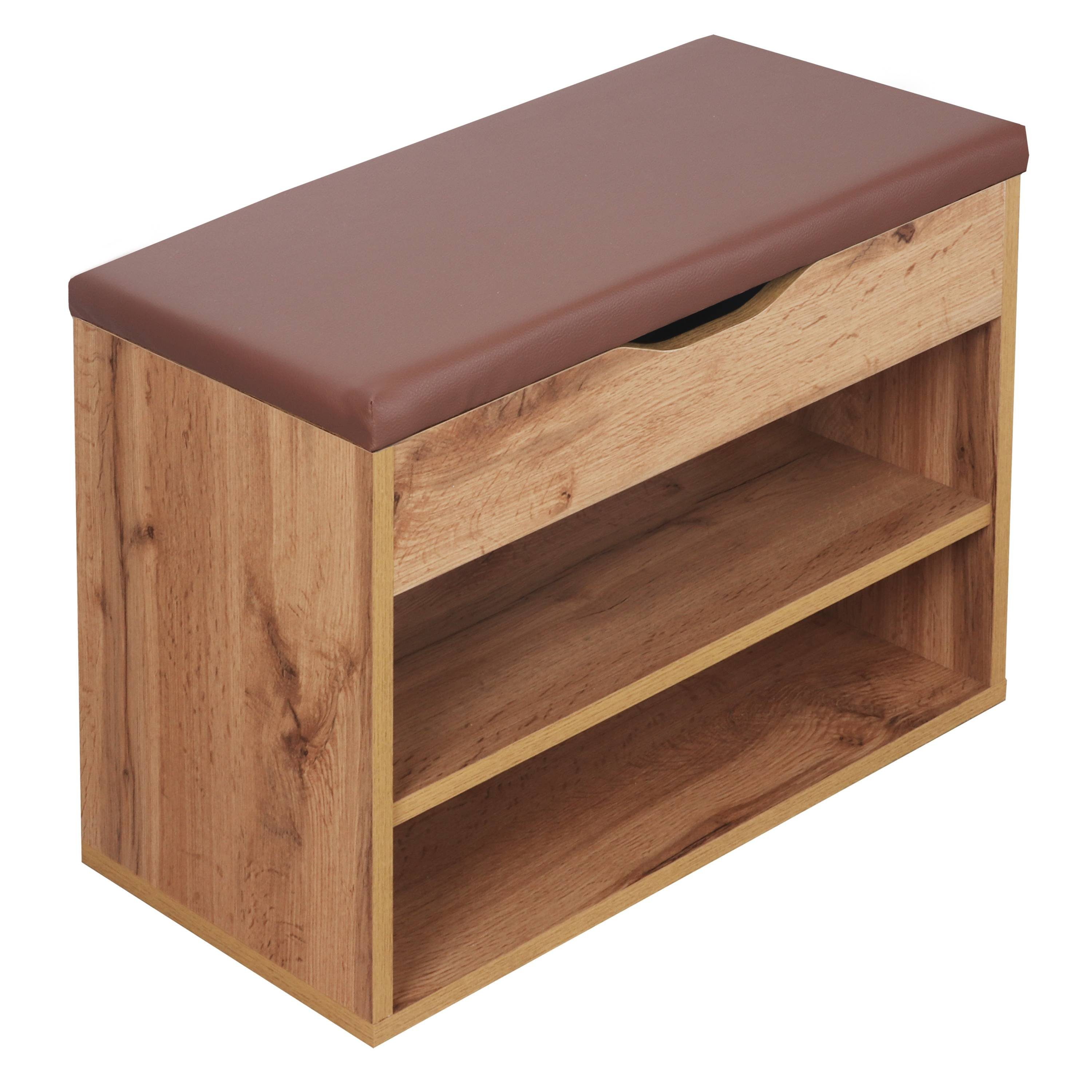 RICOO Schuhregal WM032-EW-B, 1-tlg., Schuhbank mit Stauraum & Sitzkissen Aufklappbar Sitzbank Sitztruhe