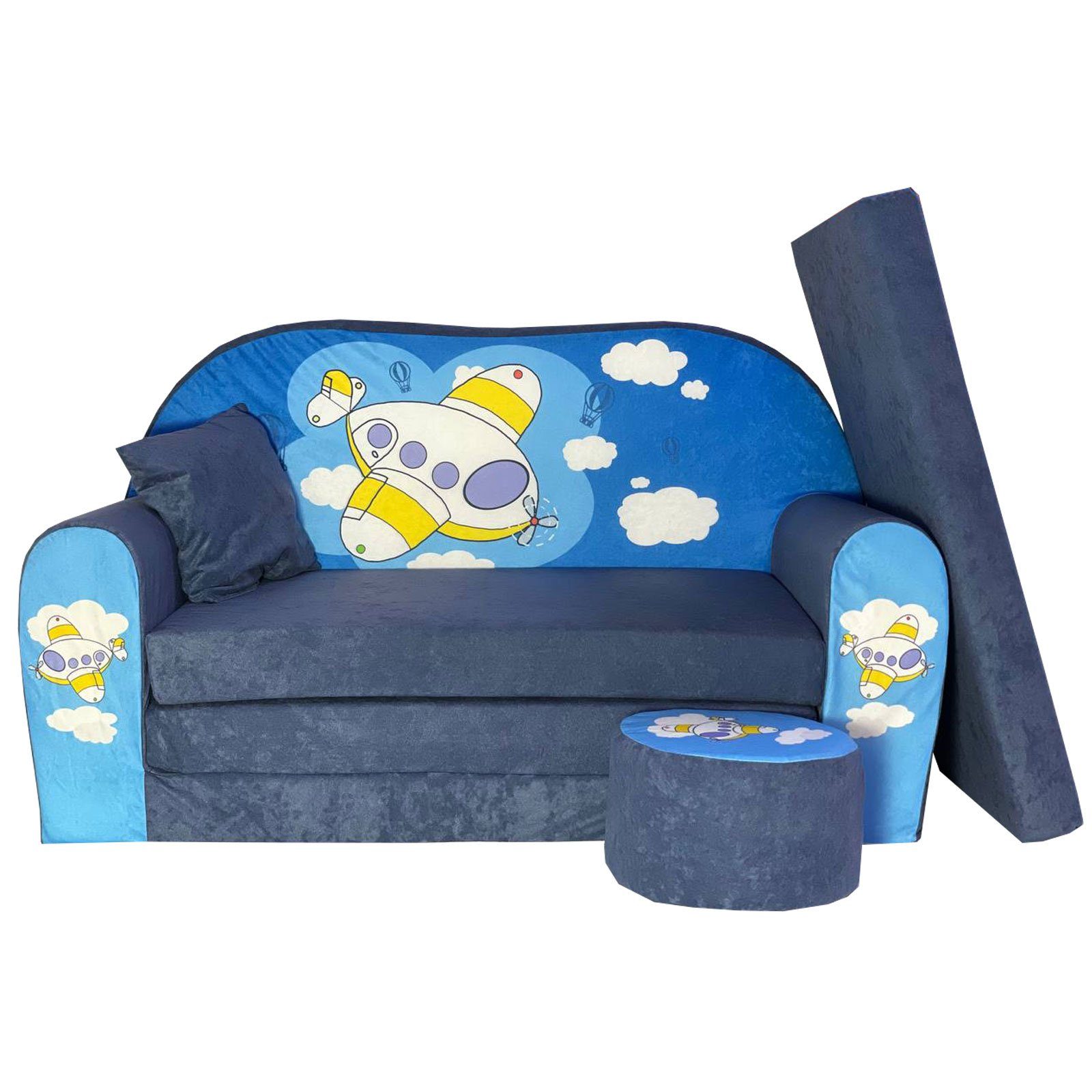 FORTISLINE Kindersitzgruppe Kindersofa Kindercouch Aufklappen Bettfunktion + Hocker W319