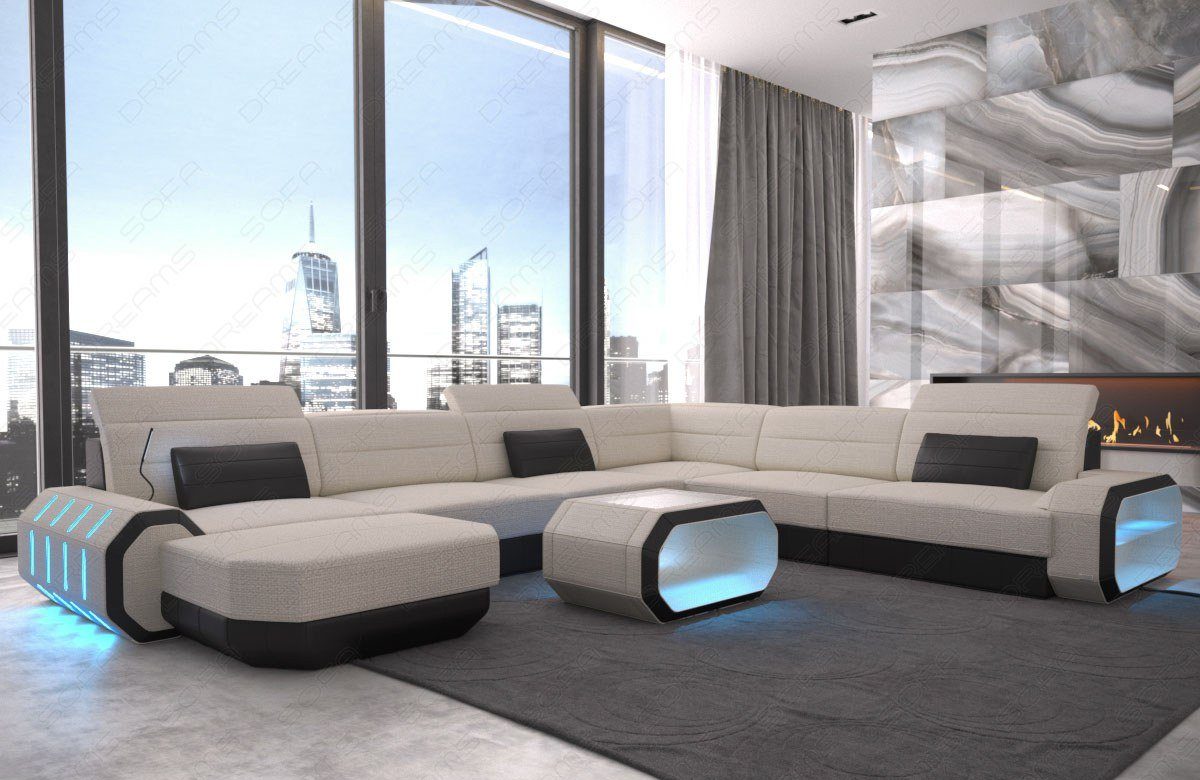 Sofa Dreams Wohnlandschaft Design Polster Stoffsofa Roma XXL H Strukturstoff Stoff Sofa, Couch wahlweise mit Bettfunktion elfenbein-schwarz