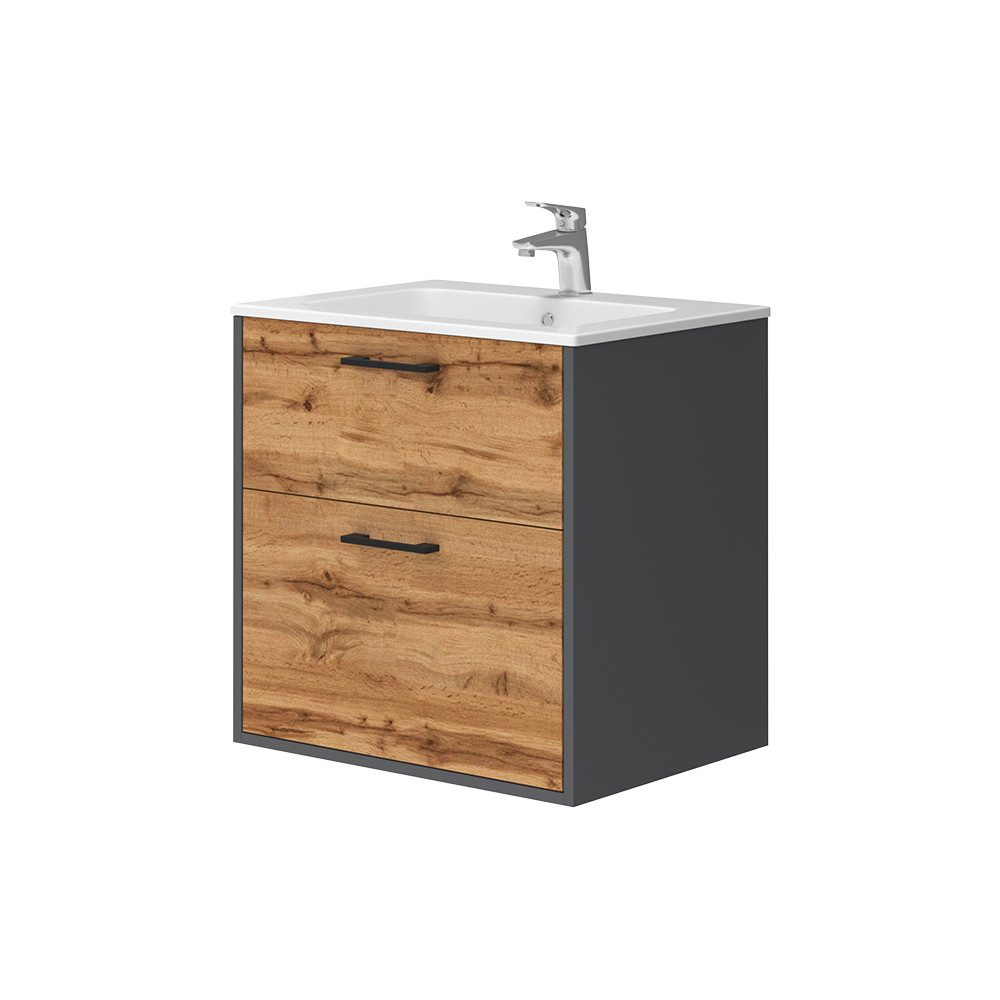 Badmöbel-Set Lanco, Anthrazit/Goldkraft Eiche/Goldkraft Eiche, 61 x 61.5 cm mit ...
