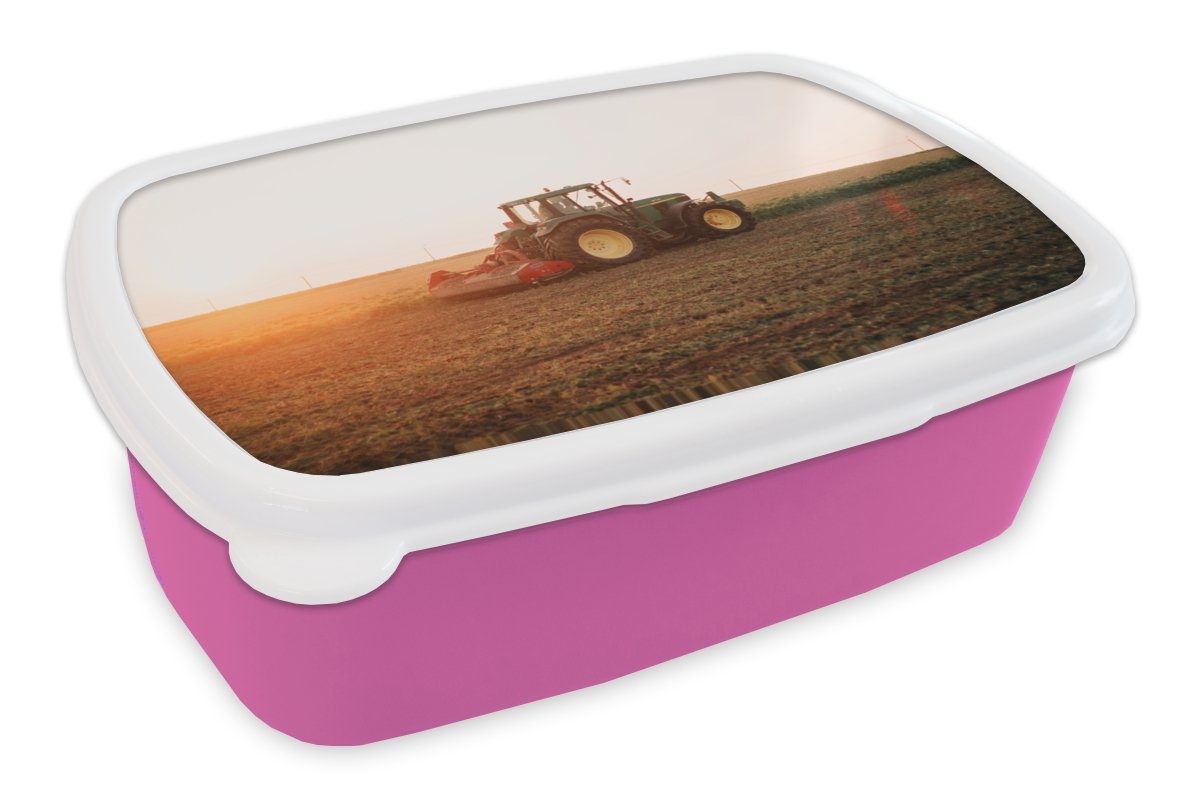 MuchoWow Traktor Landwirt - Bauernhof Horizont, (2-tlg), Mädchen, für Brotdose Brotbox Erwachsene, Snackbox, Kinder, - - Kunststoff Kunststoff, rosa - Feld Lunchbox