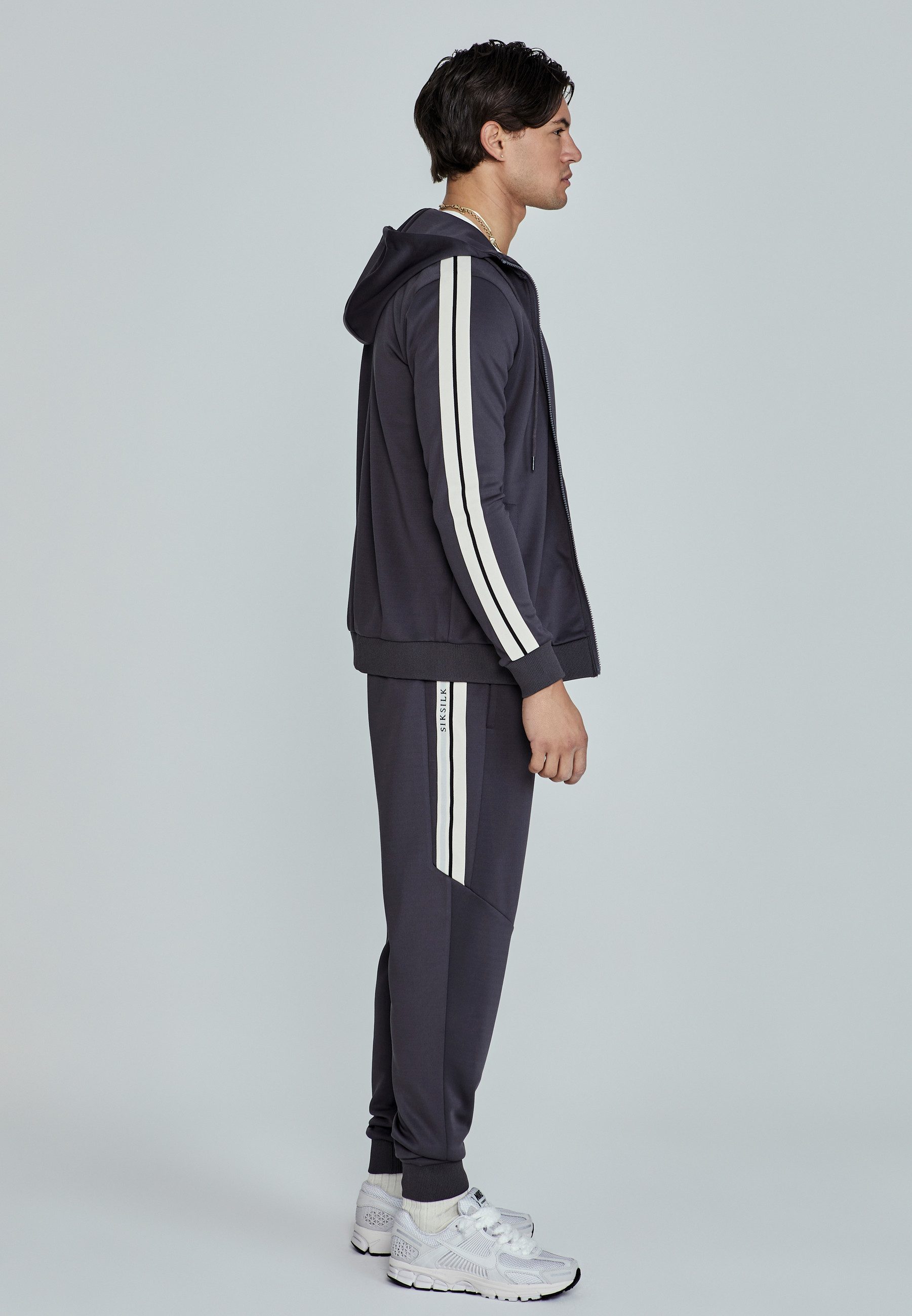 Hoodie SikSilk Herren Grauer Full Zip Kapuzenpullover