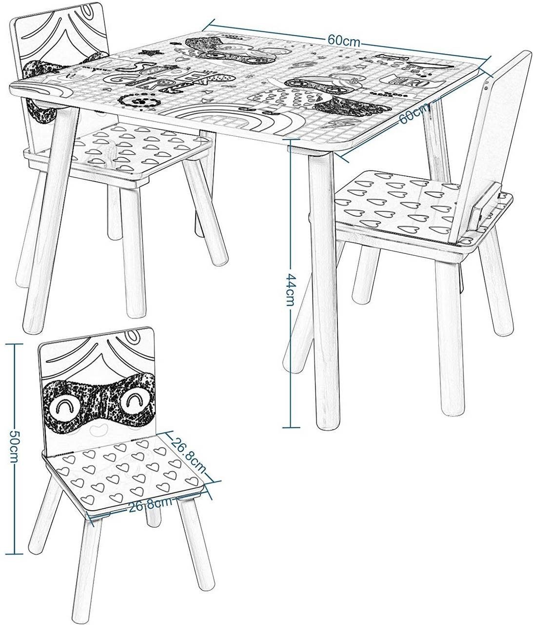 EUGAD Kindersitzgruppe, (3-tlg), Kindermöbel, aus MDF Massivholz Rosa