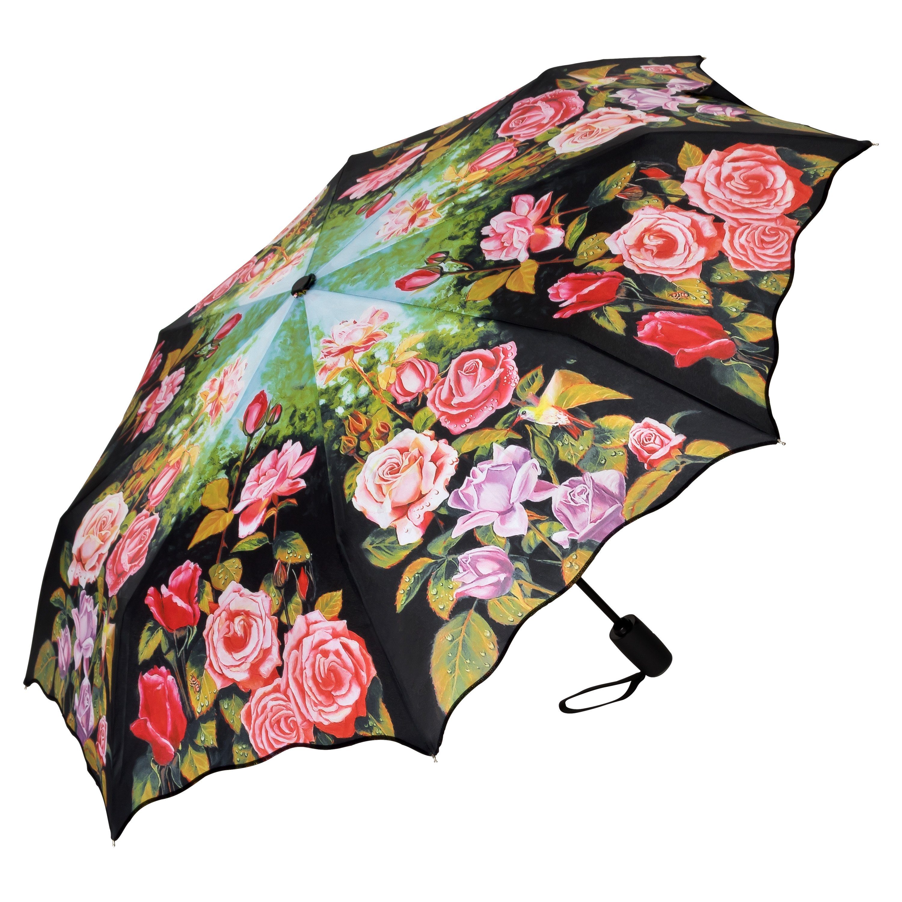 von Lilienfeld Taschenregenschirm Motivschirm Rosen Garten Blumen Blüten Leicht Stabil, Wellenkante | Taschenschirme