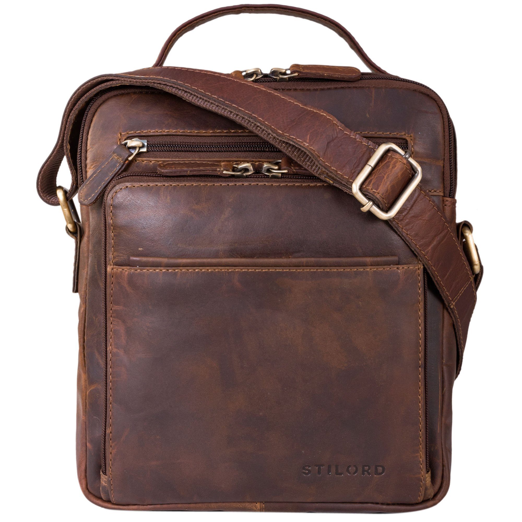 STILORD Messenger Bag "Ivan" Modische aus - Premium cognac Leder dunkelbraun Männerhandtasche