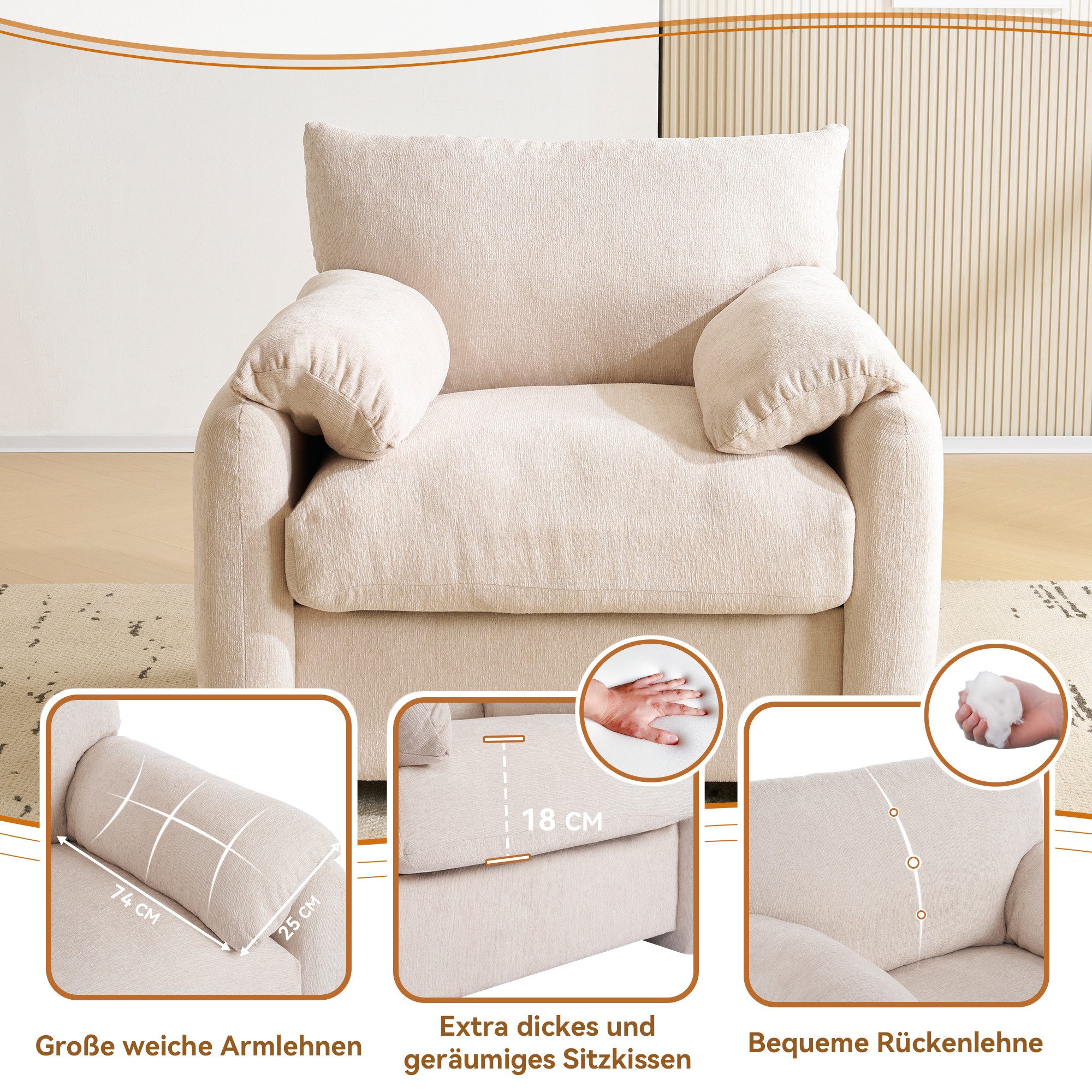 Merax Sessel Chenille-Stoff Einzelsessel mit extra günstig online kaufen